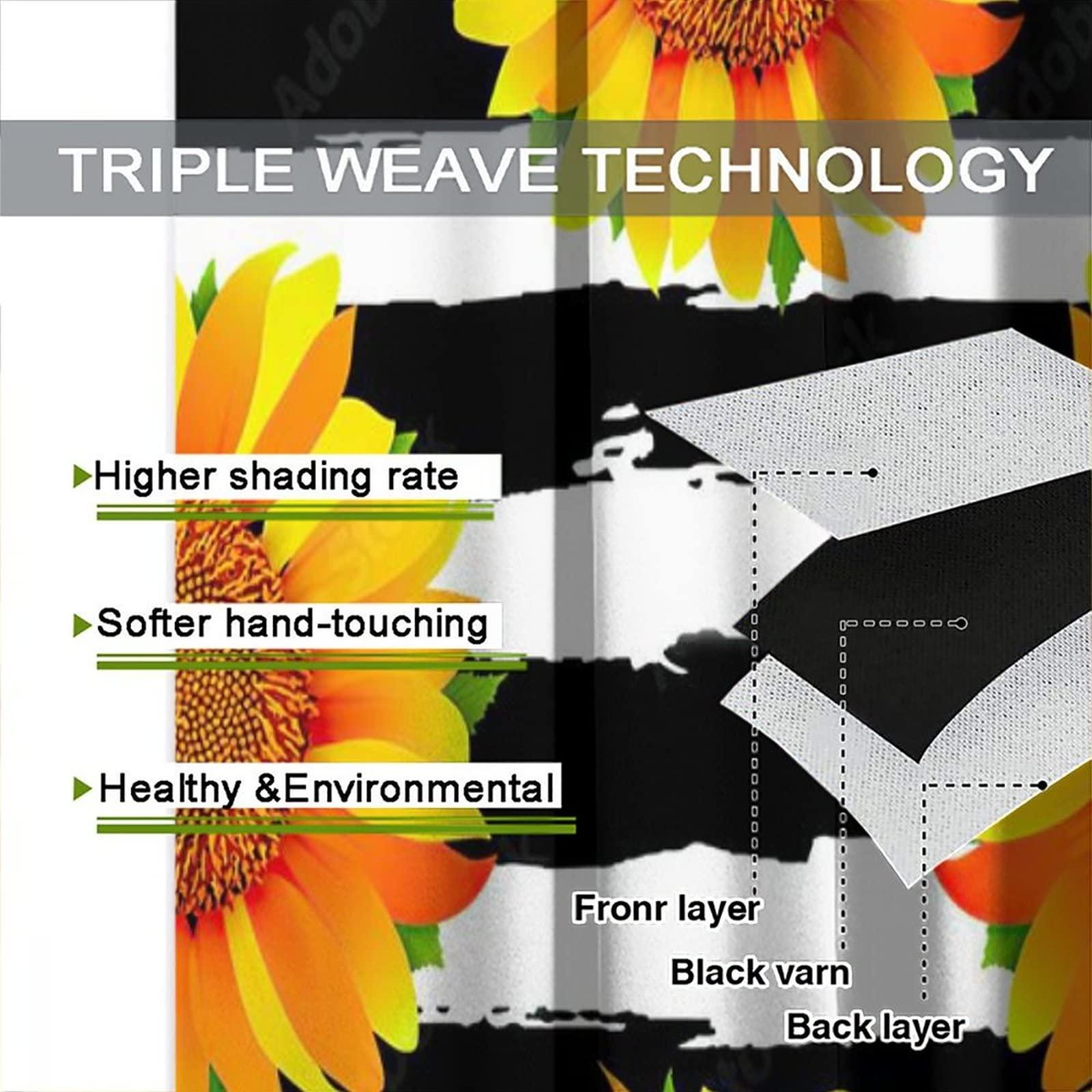 gaoyaqing Sunflower Black and White Striped Curtains, Sunflower Art Curtains on Black Edge Stripes, Sunflower Room Bedroom Blackout Insulation Curtains 2 Panels 42x54in