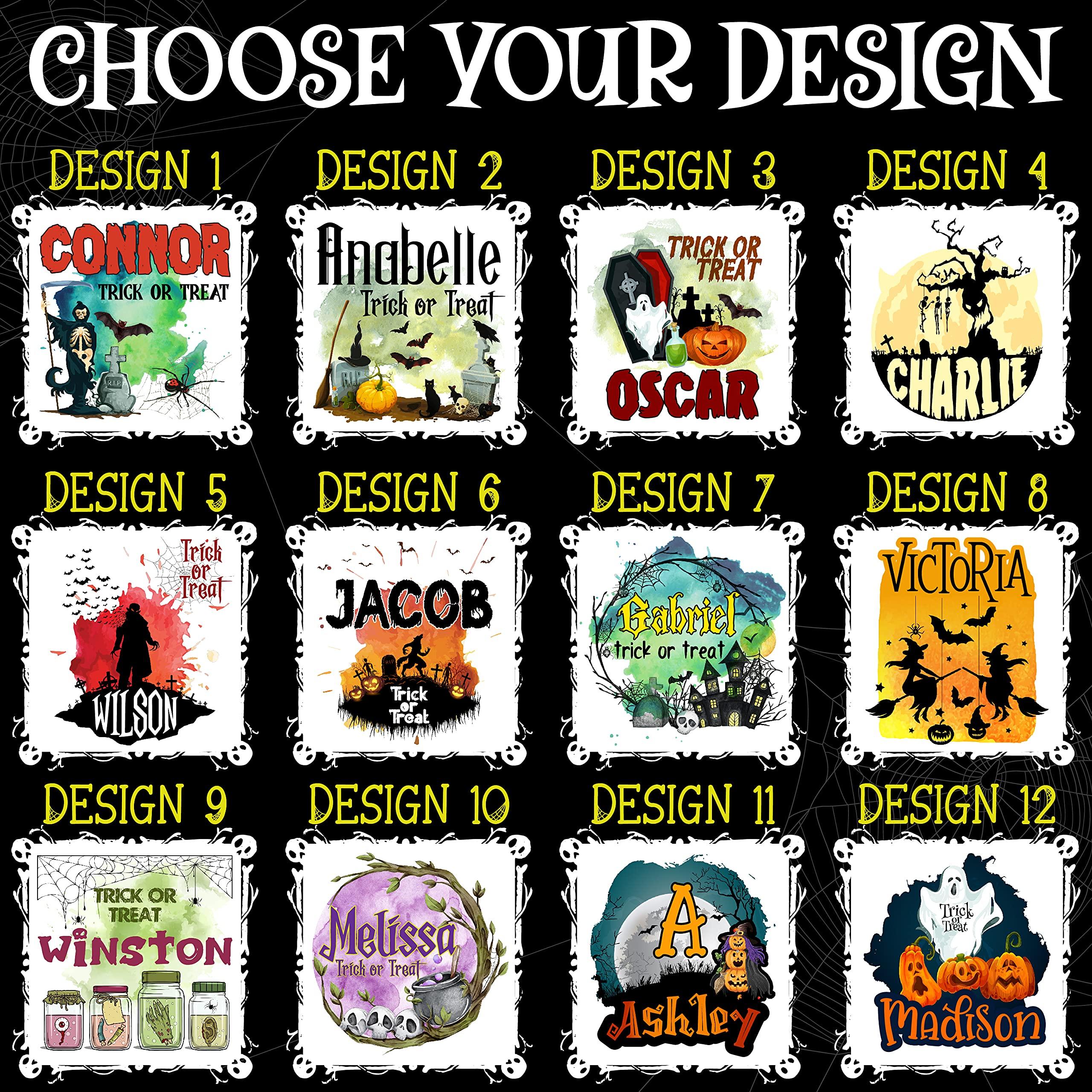 Customization Mill Halloween Gifts for Kids, Personalized Trick or Treat Bags for Candy - 12 Optional Designs - Custom Halloween Tote Bags w/Name - Halloween Party Favor Supplies