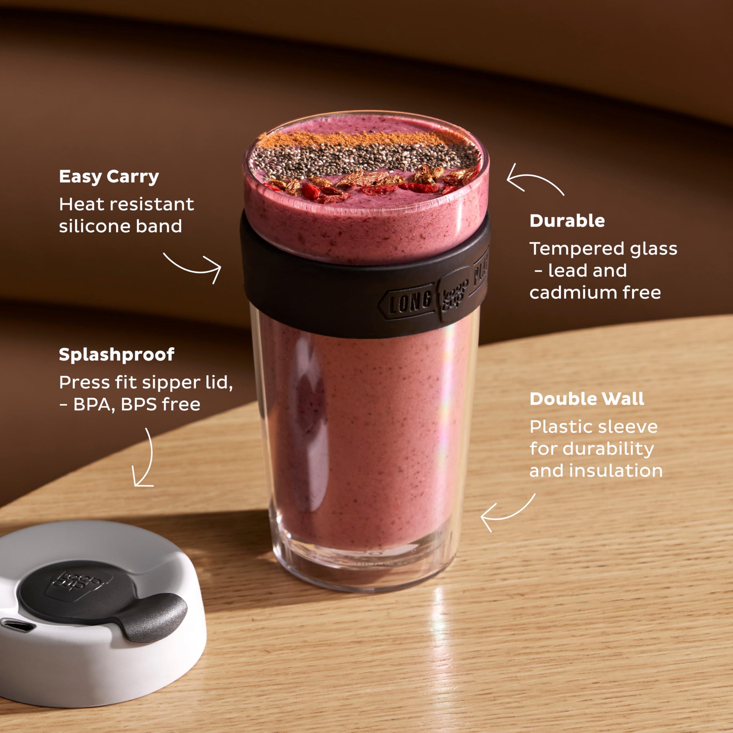 KeepCup KeepCup Longplay - Reusable Coffee Cup, Double Wall Glass with Removable Sleeve and splashproof Sipper lid - 12oz/340ml - Roseate