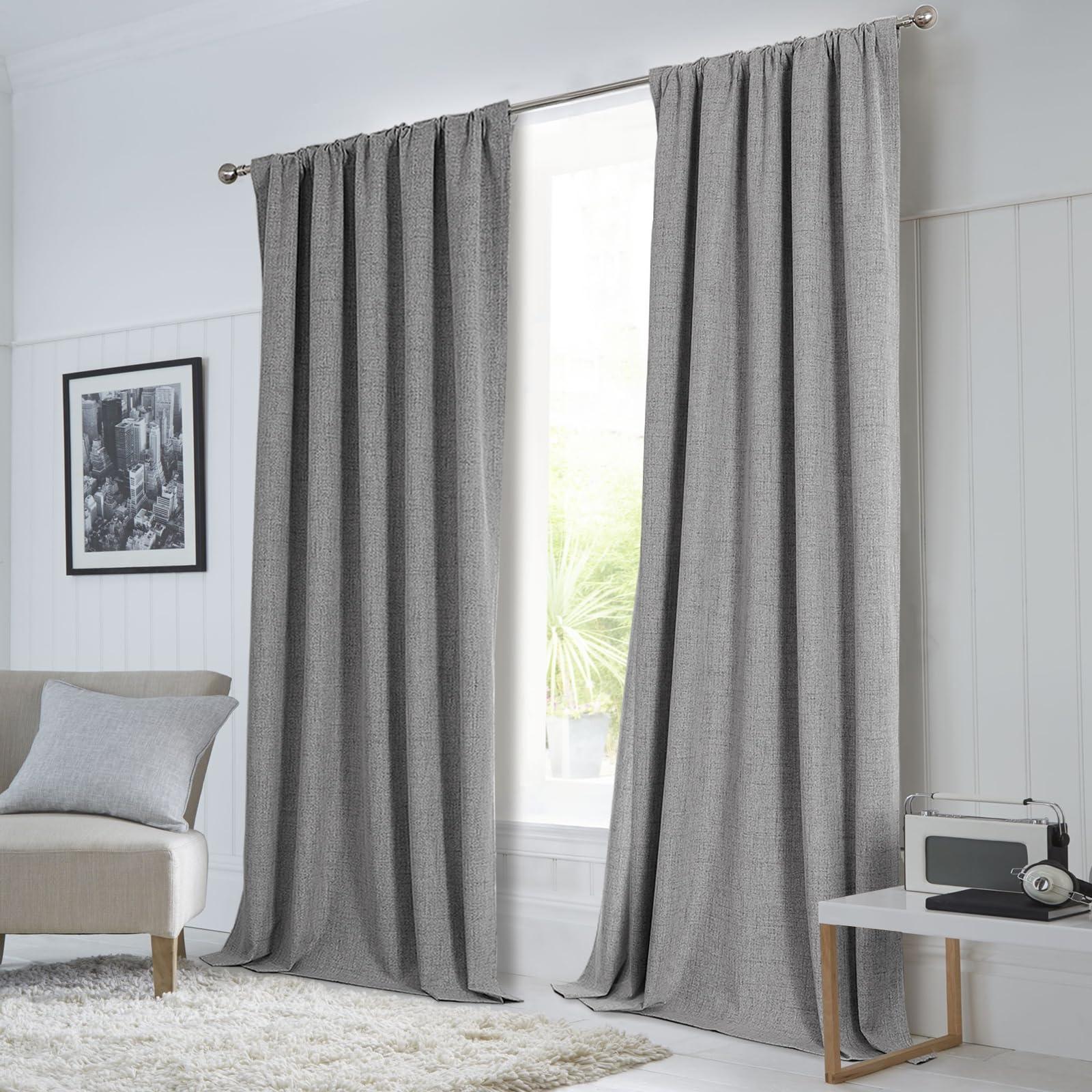 CUCRAF CUCRAF Linen 100% Blackout Curtains 108 Inch Length 2 Panels Set, Back Tab and Rod Pocket Curtain for Living Room Bedroom, Room Darkening Window Drapes Thermal Insulated, (52x108 inch, Light Grey)