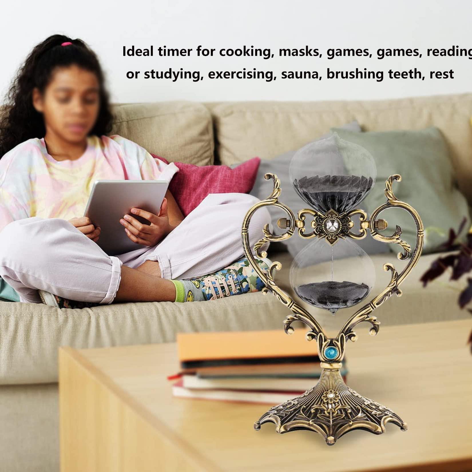 Jayiaine Hourglass Sand Timer 30/60 Minutes, Sand Clock Sand Watch Metal Rotating Sandglass Timer Sand for Christmas Gifts Wedding Home Desk Office Classroom Decor,Black 60min