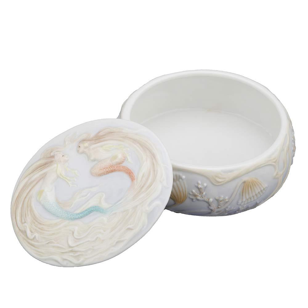 US 4.5 Inch Glazed Porcelain Trinket Box Pink Mermaid Blue Mermaid