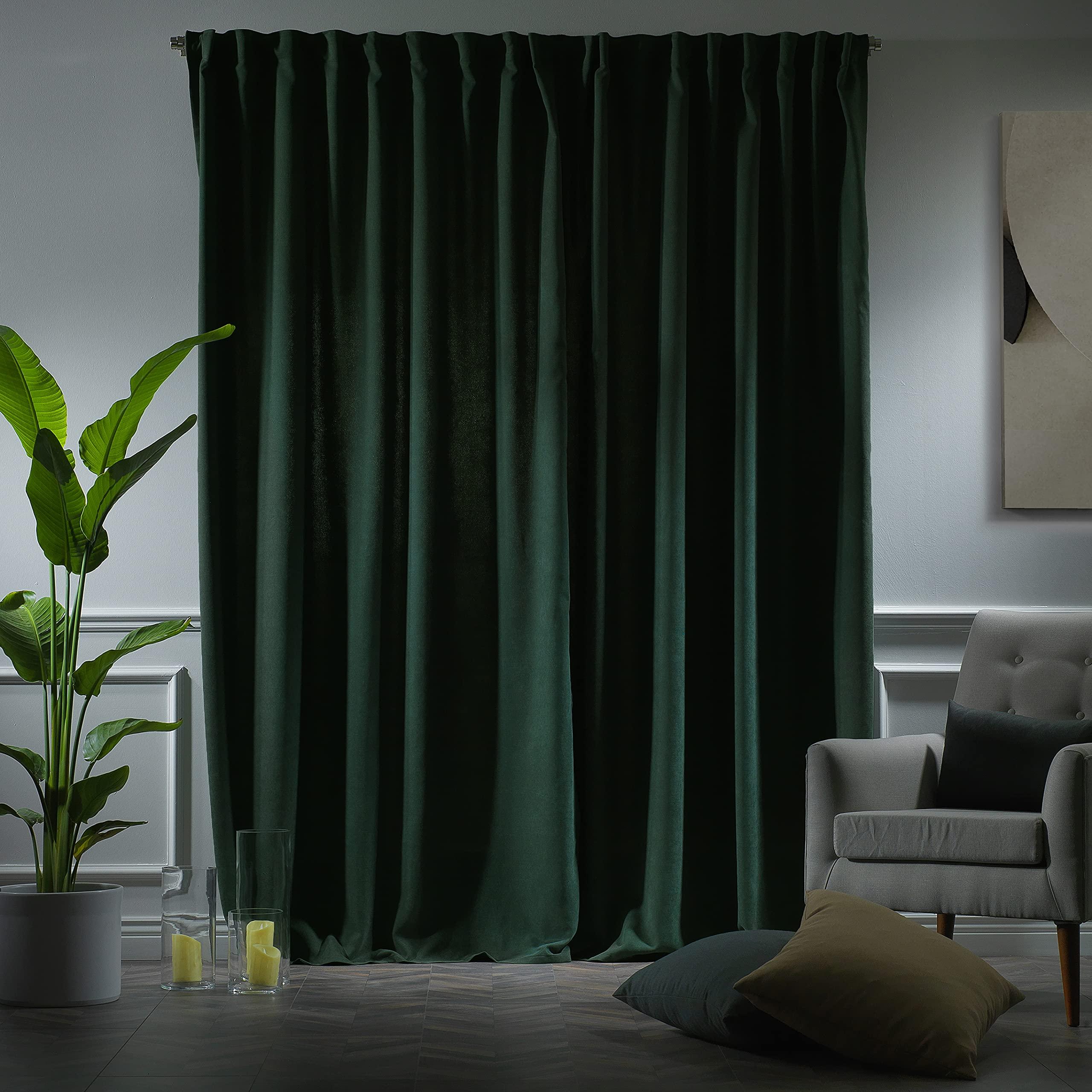 CASANEMA CASANEMA 288" Length Decorative Dark Green Curtain Drapes - Hanging Back Tab (1 Panel) - Made in Turkey (52" W x 288" L)