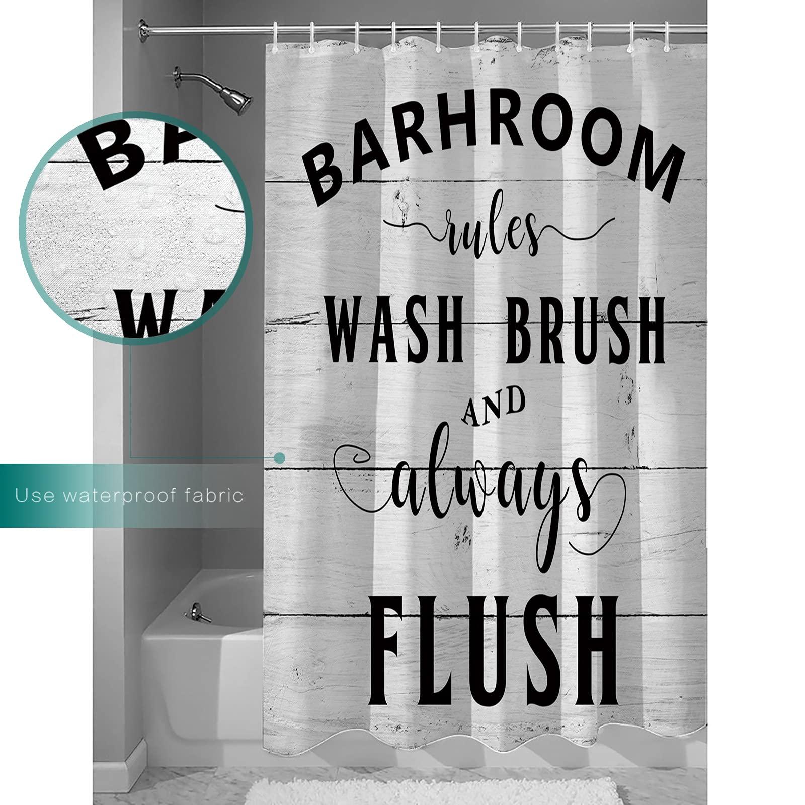 Pinroote Pinroote Bathroom Rules Shower Curtain, Stall Shower Curtains for Bathroom/Bathtub, Farmhouse Wooden Grain Striepd White Waterproof Fabric Shower Curtain Set with 12 Hooks, 60\" x 72\"