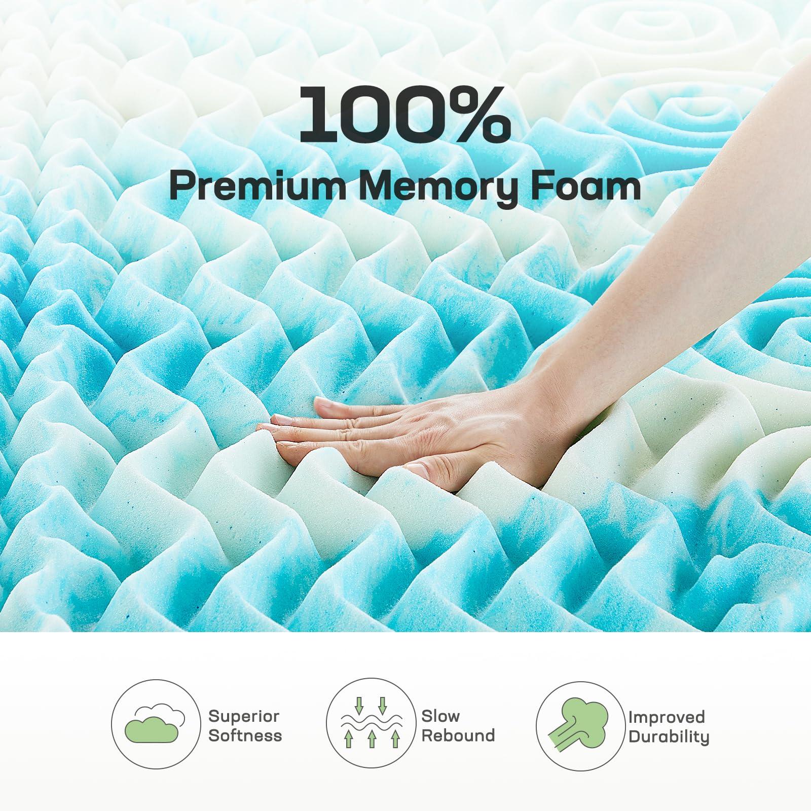 Marsail Marsail Queen Mattress Topper, 3-Inch Gel Memory Foam Mattress Topper with Ventilated Design, 5-Zone Support, Cooling Foam Mattress Topper for Sofa, RV, Camper, CertiPUR-US Certified, MSMT02BU-Q3