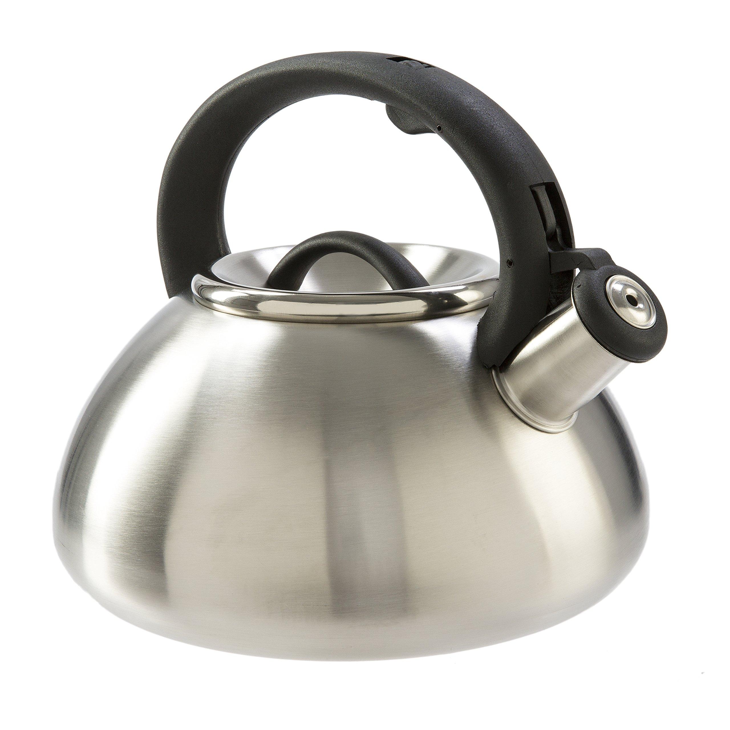 Primula Primula Avalon Whistling Stovetop Tea Kettle Food Grade Wide Mouth, Fast to Boil, Cool Touch Handle, 2.5-Quart, Brushed Stainless Steel