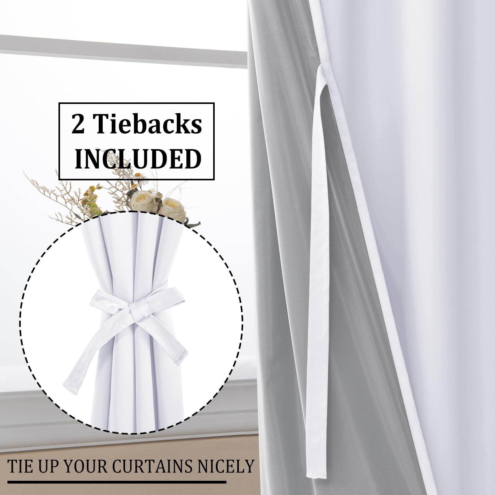 DWCN DWCN 100% White Blackout Curtains 84 Inches Long for Bedroom with Black Liner, Double Layer Thermal Insulated Room Darkening Window Curtain Panels with Tiebacks for Nursery Room W60 x L84, 2 Panels