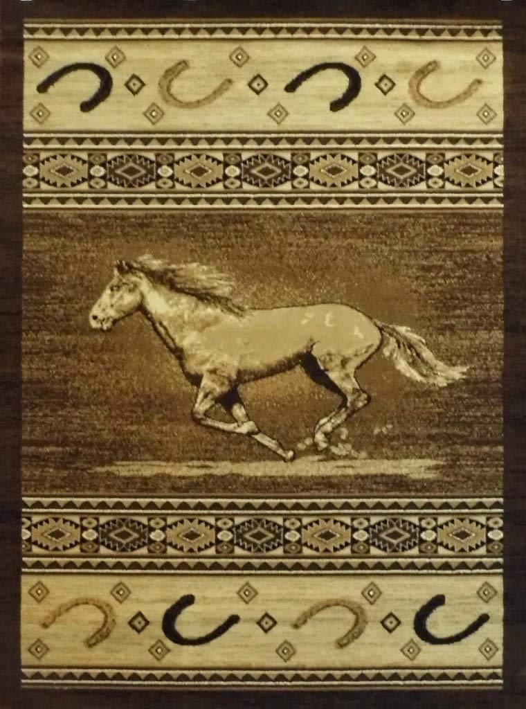 champion rugs champion rugs Western Rustic Lodge Running Horse Stallion Horseshoe Southwestern Design Area Rug (2 Feet X 3 Feet)