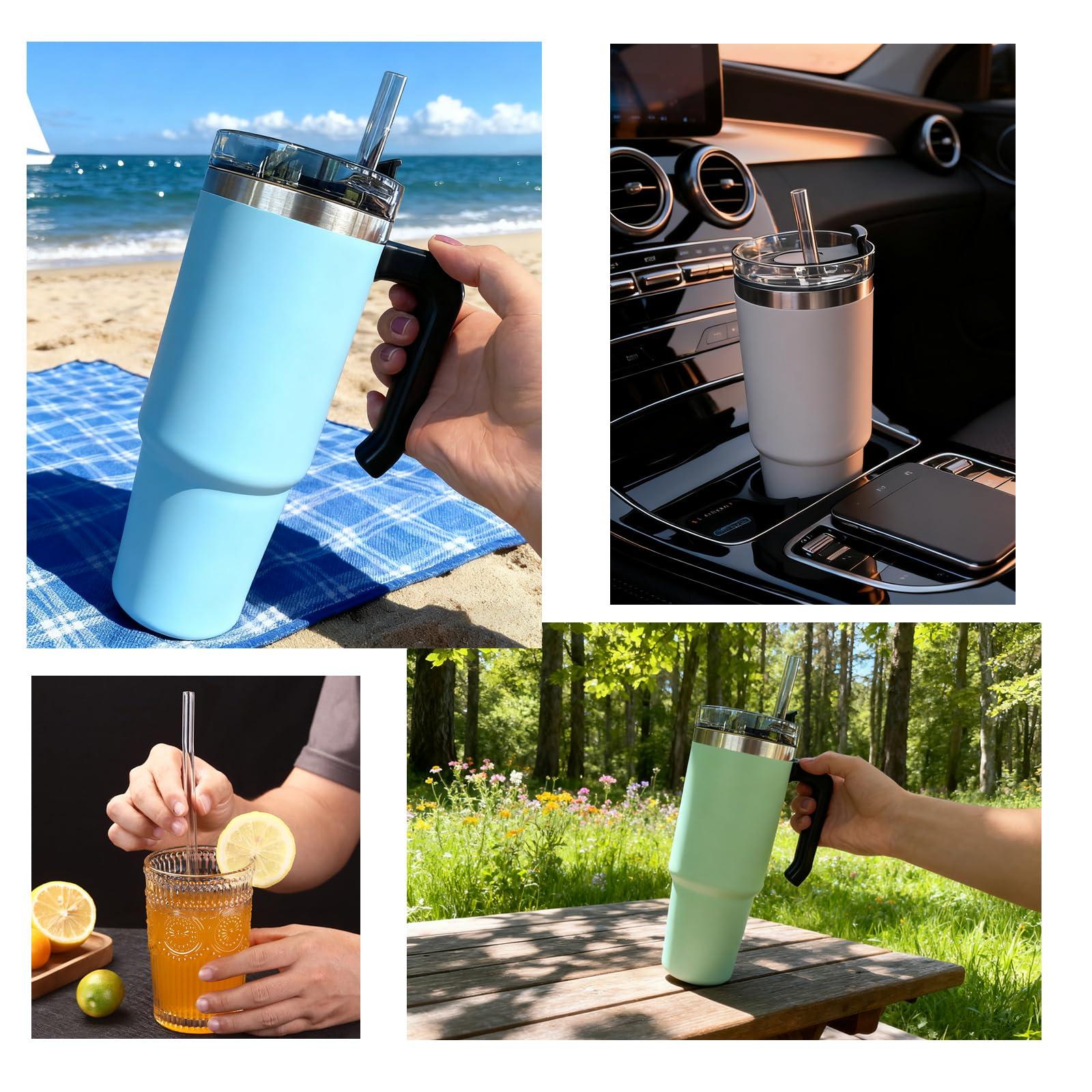 Ajedrmy 8 Pack Replacement Straw for Stanley Adventure Quencher 40 oz 30 oz Cup Tumbler, Reusable Straws for Stanley 40 oz & Simple Modern Tumbler with Handle, with Cleaning Brush for Stanley Cup Accessories