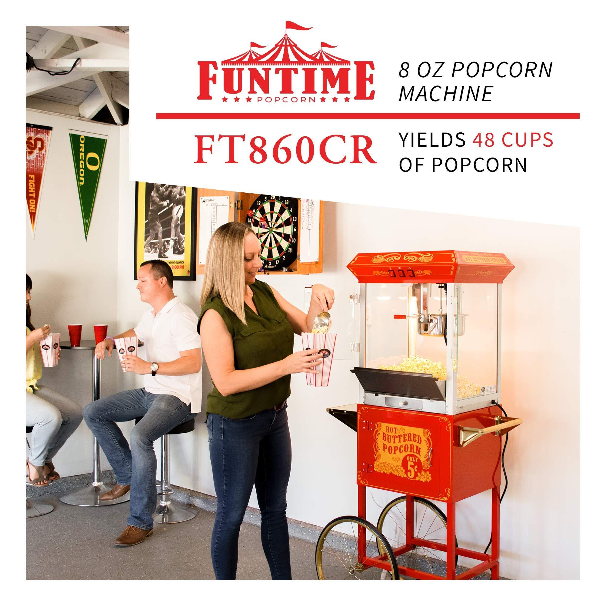 Funtime Funtime FT860CR Antique Carnival-Style 8-Ounce Hot-Oil Popcorn Popper with Cart, Red