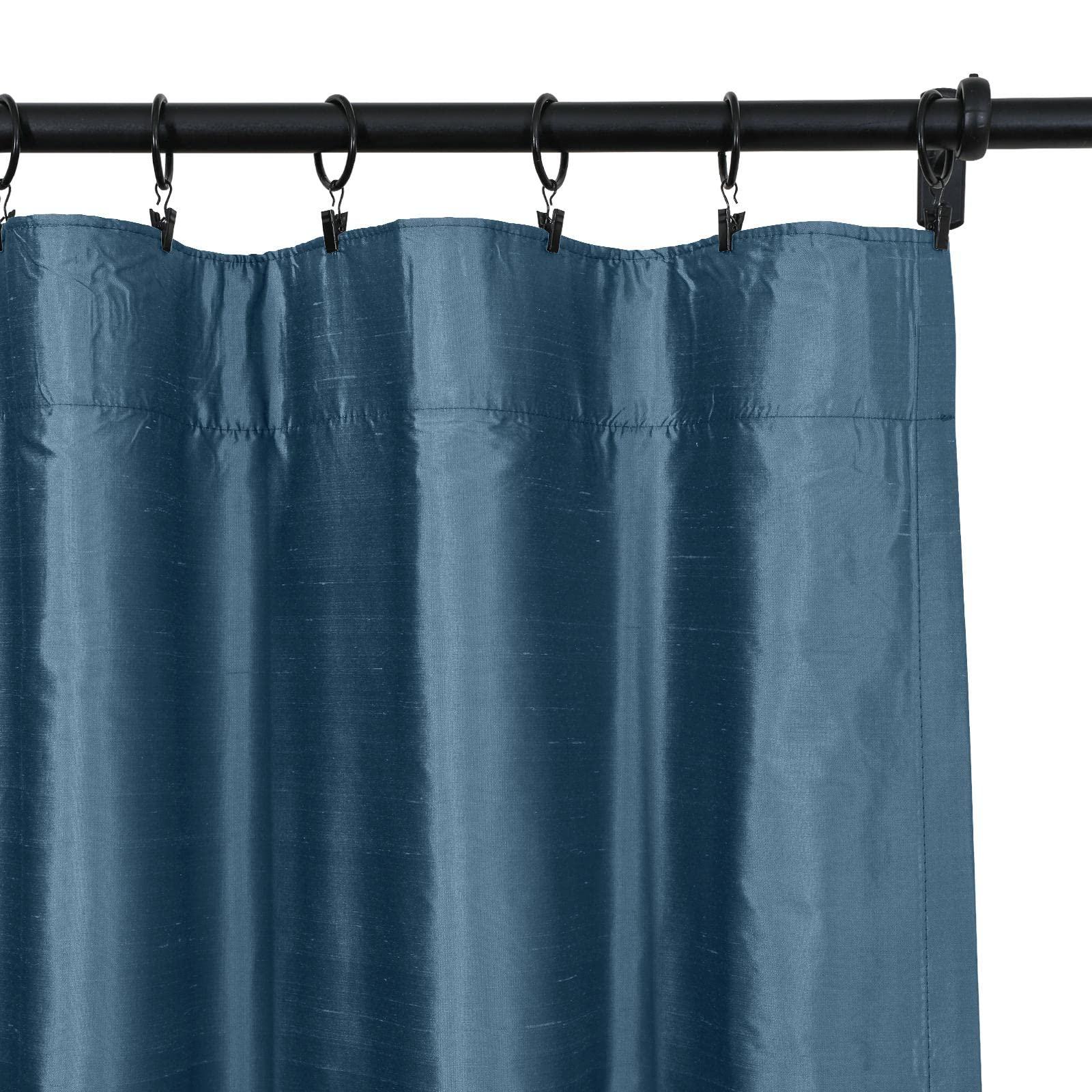 TWOPAGES TWOPAGES 100% Dupioni Silk French Blue Curtain with Back Tab Extra Long Room Darkening 120 Inch Long Privacy Protection Drape 50Wx120L for Bedroom, 1 Panel
