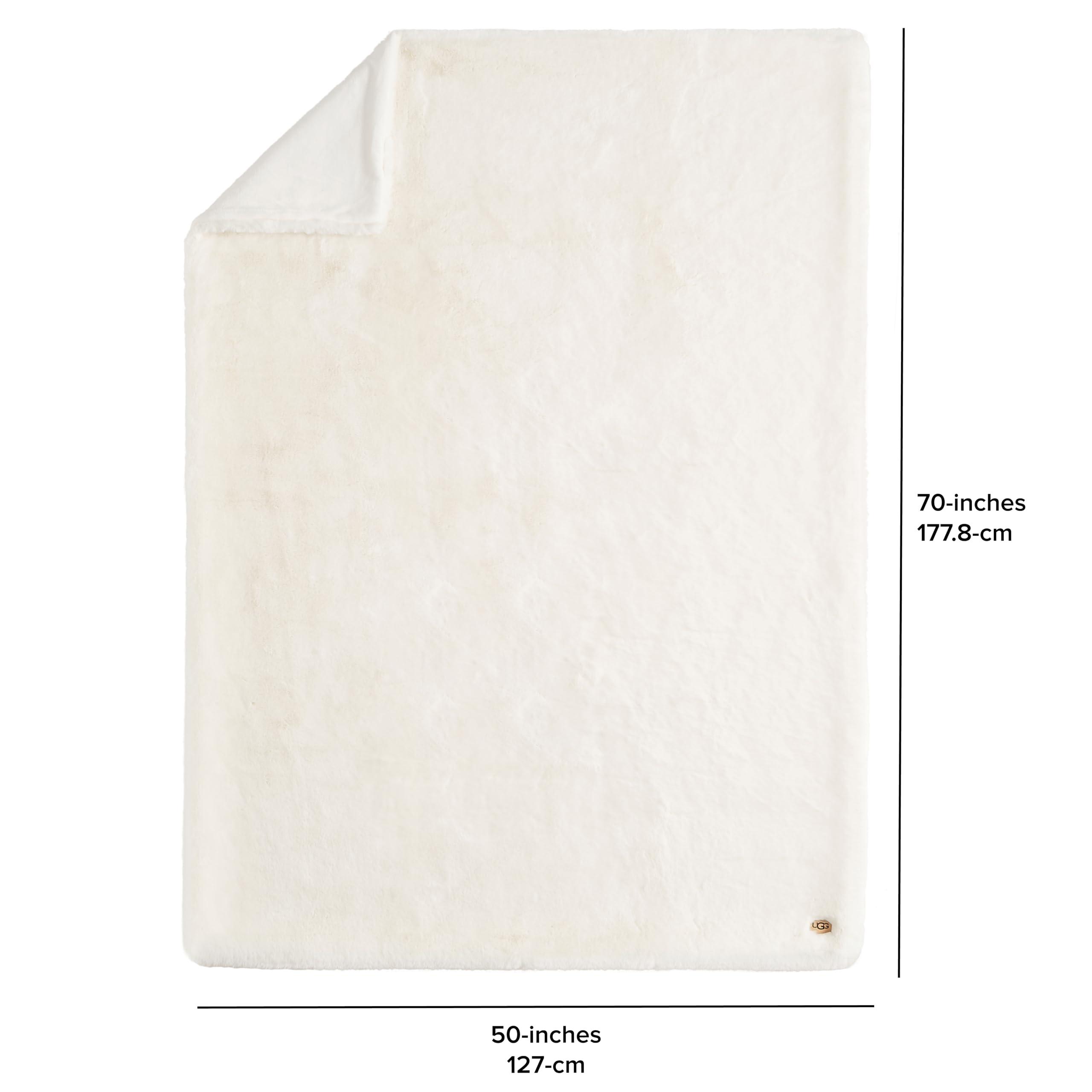 UGG UGG 16796 Euphoria Plush Faux Fur Reversible Throw Blanket for Couch or Bed Luxury Hotel Style Machine Washable Soft Cozy Home Decor Fuzzy Fluffy Sofa Blanket, 70 x 50-Inch, Snow