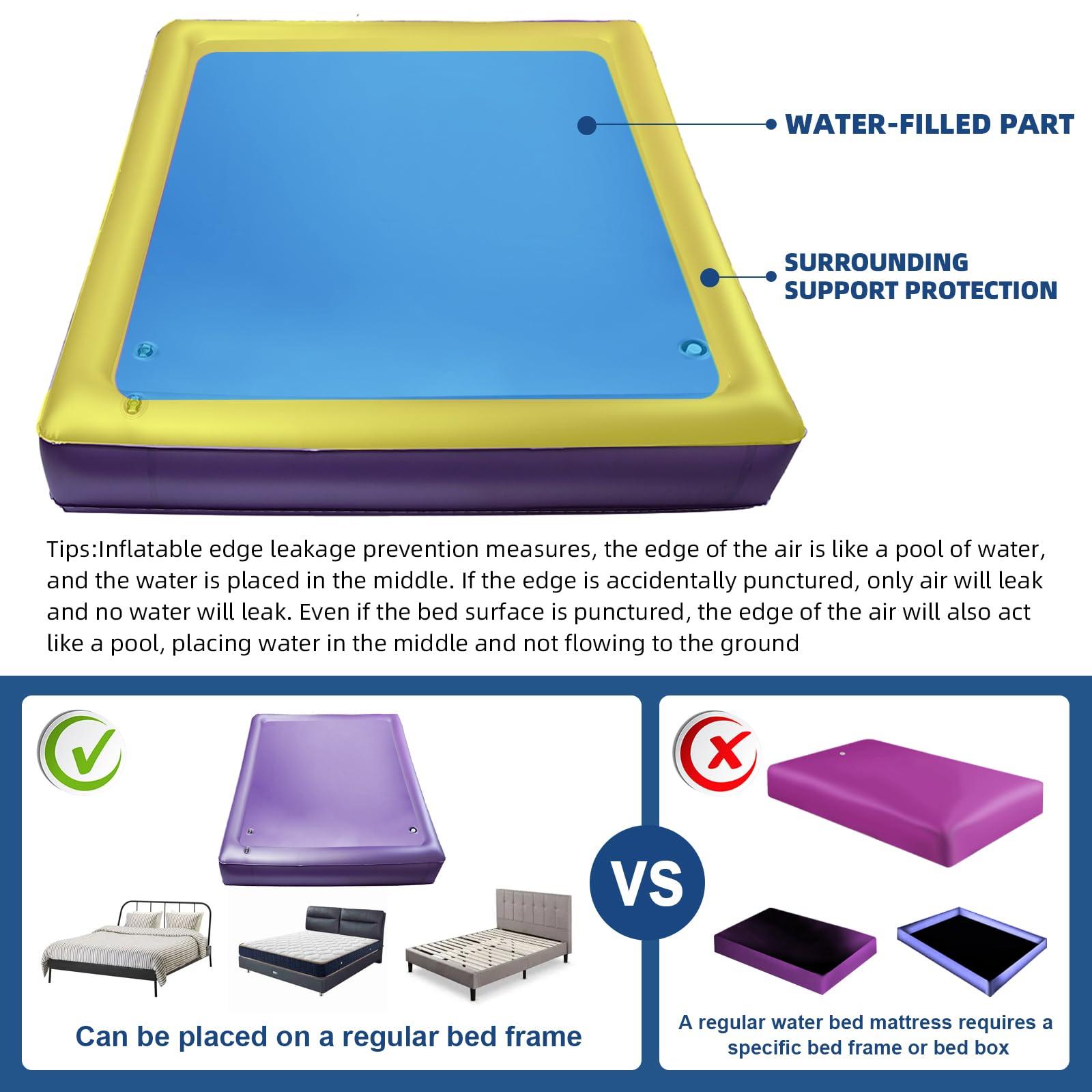 Youaide Free Flow Full Wave Water Bed Mattress - PVC Square Purple Softside Water Bed, Comfortable and Foldable Water Mattress Set for The Elderly, Children and Adults (Twin XL, 3980x7.9inch)