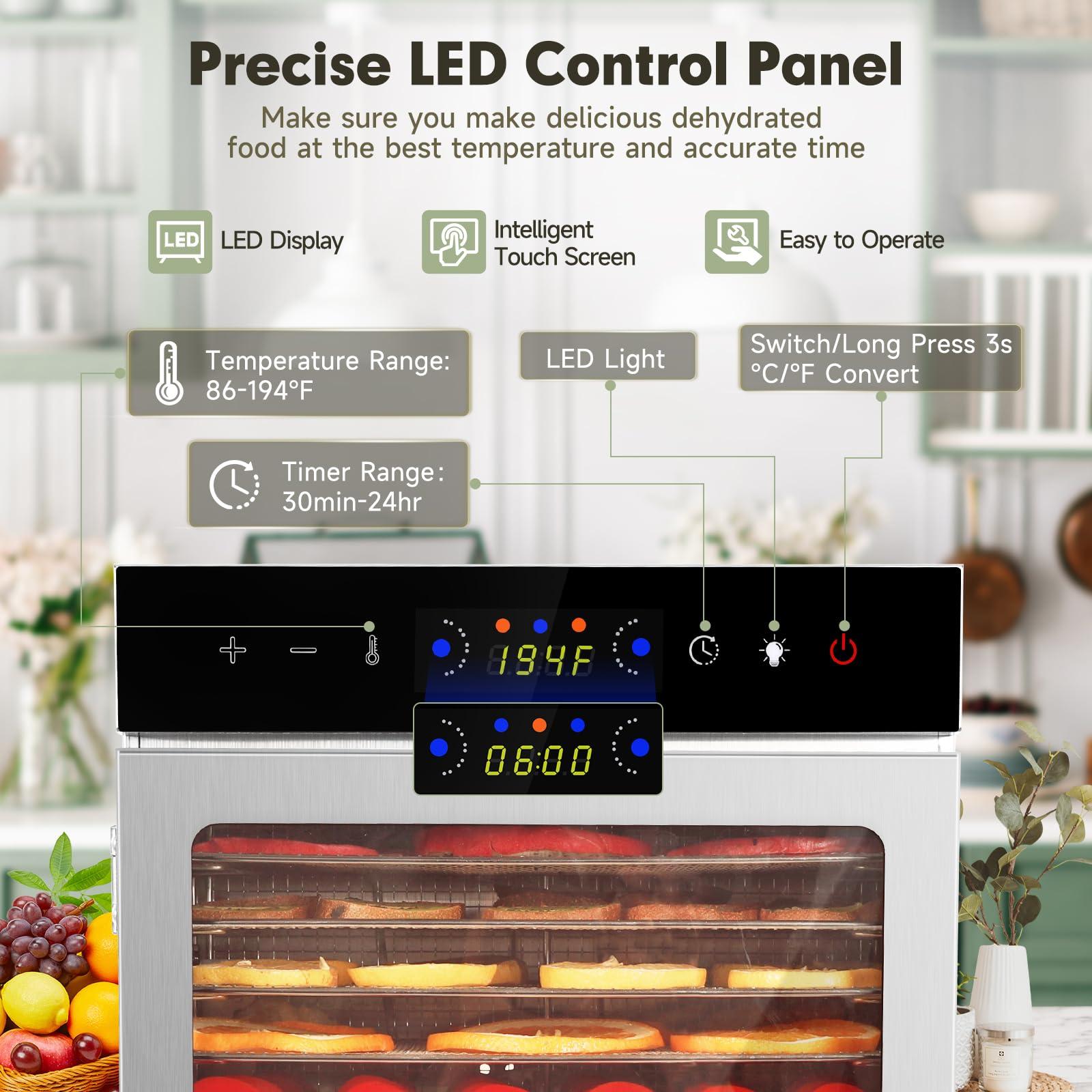 SUCISENI SUCISENI Commercial Food Dehydrator Machine 800W 18 Trays Stainless Steel Food Dehydrated Dryer with 24H Timer Touch-Control LED Display Over Heat Protection for Jerky Herbs Meat Beef Fruit Vegetables