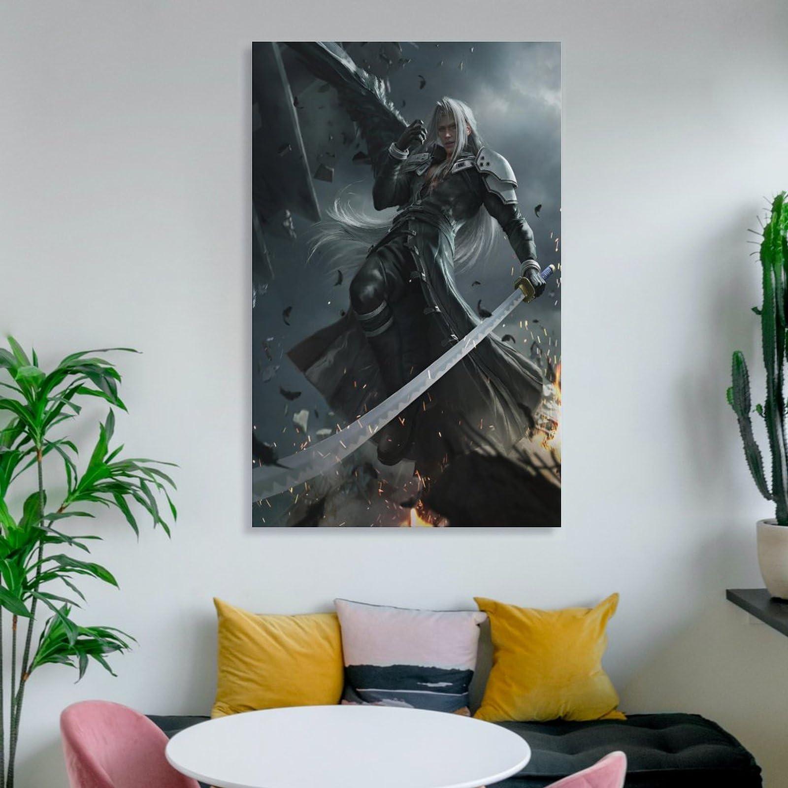 Thcbme Thcbme Final Fan-tasy 7 Remake Sephiroth Canvas Wall Art Posters Gifts Bedroom Painting Home Decor Hanging Pictures Framed-2,16x24inch(40x60cm)