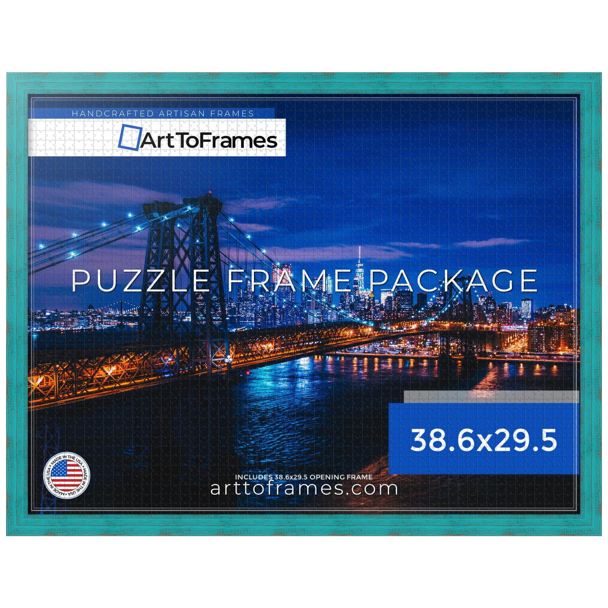 ArtToFrames ArtToFrames 38.6x29.5 INCH/98x75 CM Blue Frame for 2000 piece Puzzles.This 1.50 Inch Custom Wood Puzzle Frame is Turquoise - Comes with Economy Acrylic (PuzzleSM-ECO150-TUR-38.6x29.5)