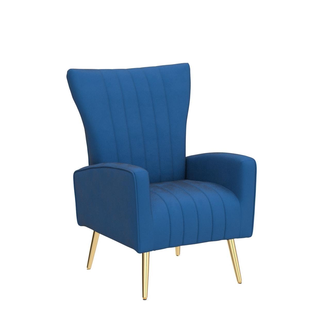 LSSPAID LSSPAID Velvet Accent Chairs Set of 2, Modern Fabric Upholstered Living Room Chairs Armchairs with Wing Back and Metal Legs, Navy Blue