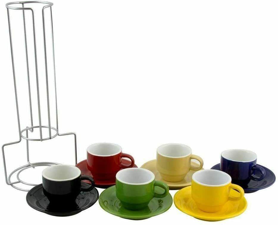 Generic JHUS Espresso Cups & Saucers Set 13 Pcs W/Stand Espresso cup Expresso coffee cup Espresso accessories Coffee cup set Coffe cup Espresso mugs Espresso shot cups Cup sets