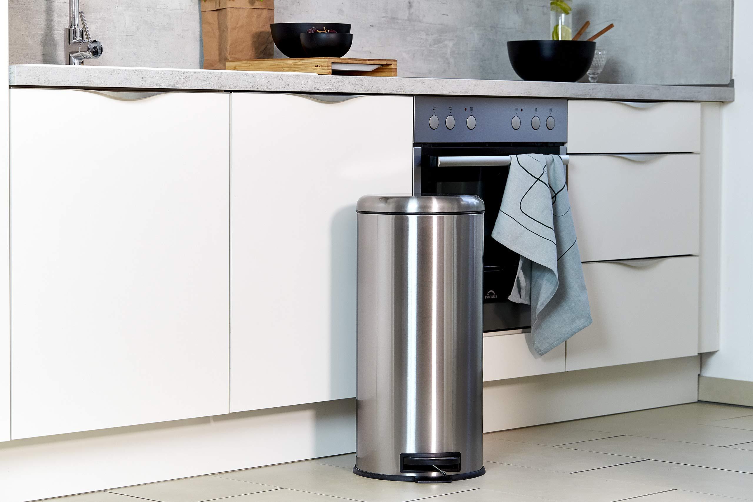 WENKO WENKO, Silver, 9.84 x 14.96 x 12.6 in Trash Can with Lid and Pedal, Garbage Bin for Kitchen, Anti-Fingerprint, Easy Close, Stainless Steel, 7.93 Gal, 12 x 25.2 x 14.76