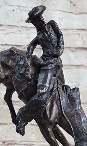 EUROPEAN BRONZE Frederic Remington Cowboy on Horse Rodeo Old West Western Art Bronze Sculpture Artwork Deal Gift by Think Bronze