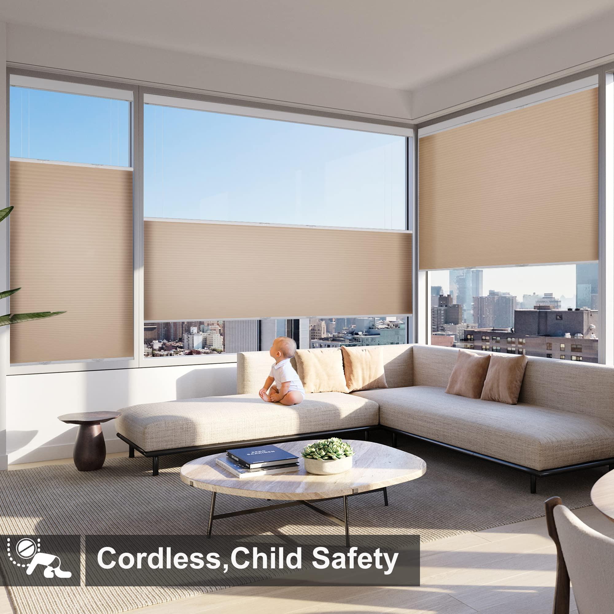 Boolegon Boolegon Top Down Bottom Up Light Filtering Cellular Shades Cordless Color Match Honeycomb Blinds for Windows Custom Size, Brown, 43" W x 48" H