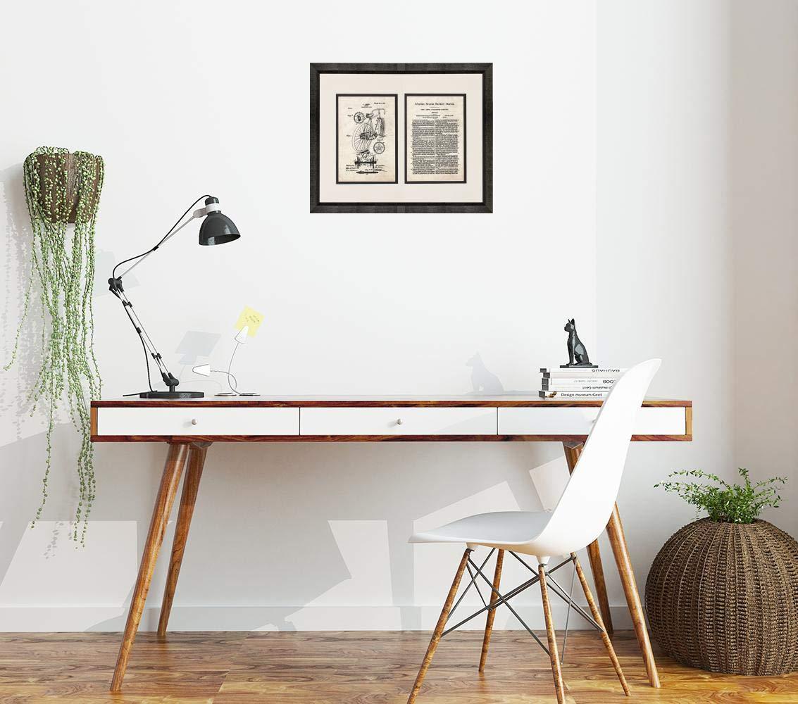 Frame a Patent Bicycle Patent Art Old Look Print in a Beveled Black Wood Frame with a Double Mat (20\" x 24\") M11314