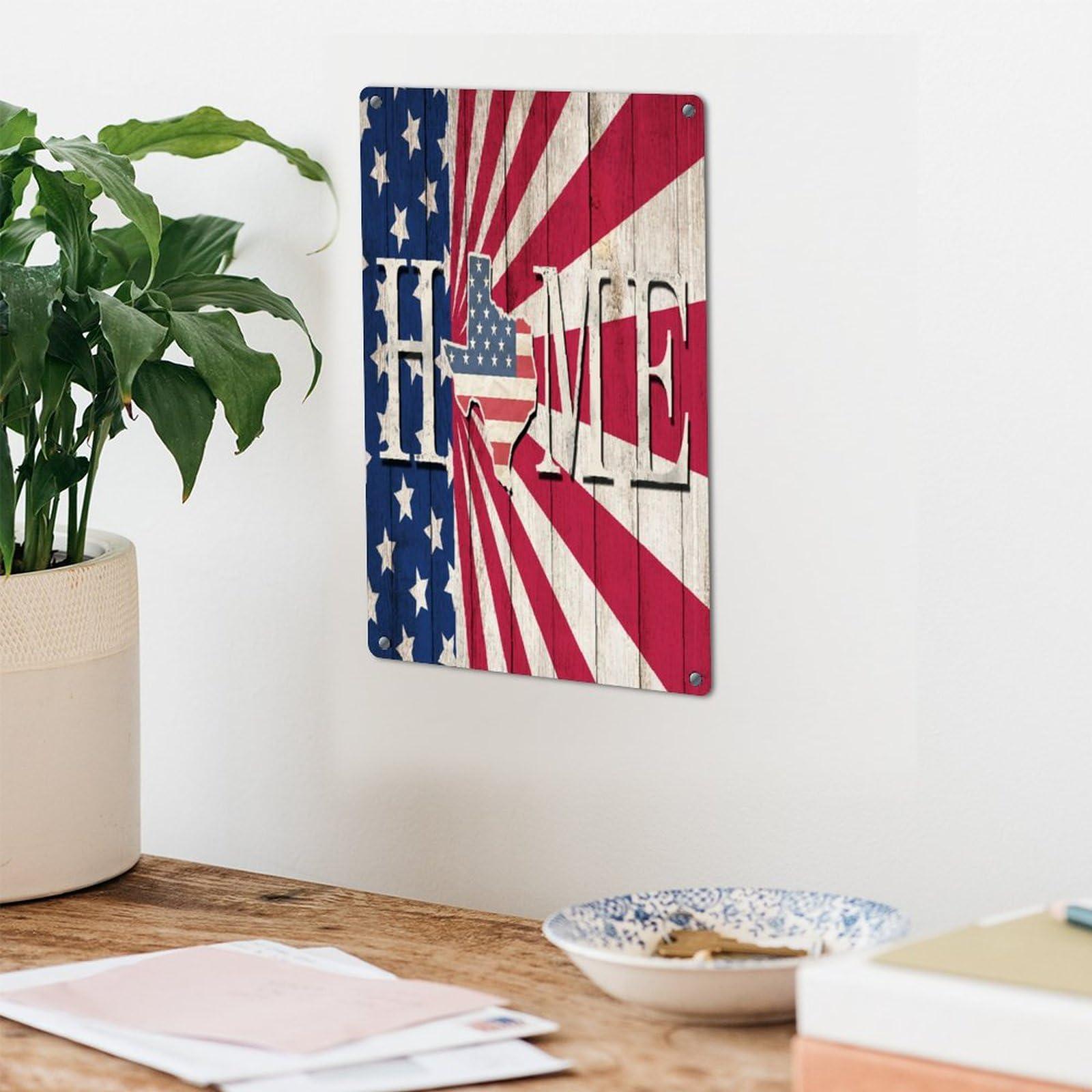 Autravelco Home texas Customized Metal Signs Rustic Lounge Signs American Flag USA Veterans Day Wall Dcor Tin Signs for Office House Gate 8x12in