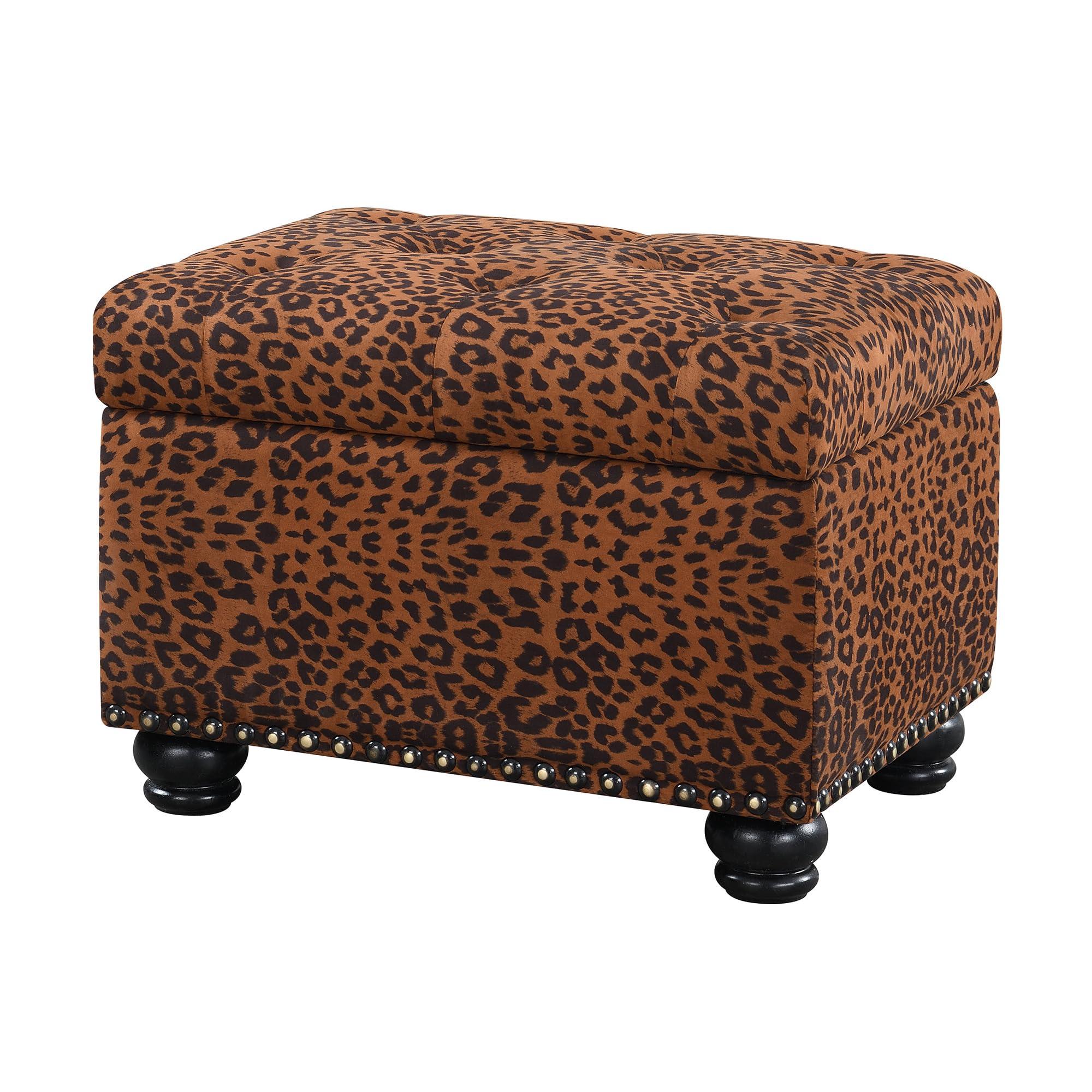 Convenience Concepts Convenience Concepts Designs4Comfort 5th Avenue Upholstered Storage Ottoman 24\" - Contemporary Foot Stool and Seat with Hinged Lid for Living Room, Dining Room, Office, Den, Forest Leopard Print Fabric