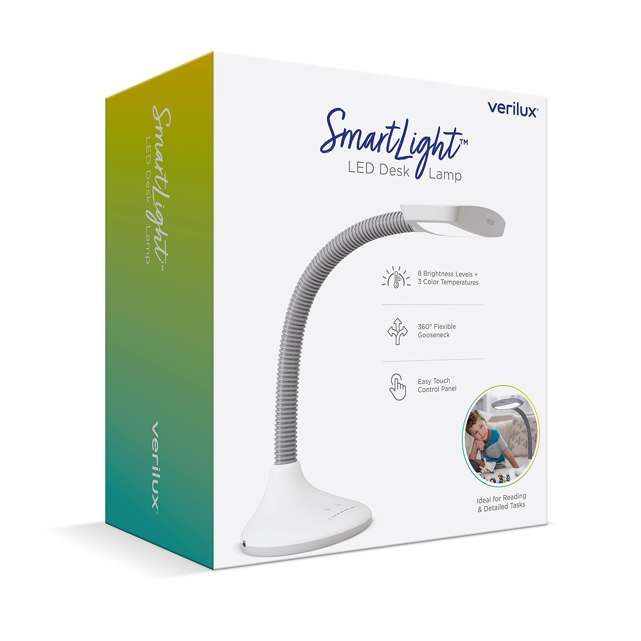 Verilux Verilux SmartLight Full Spectrum LED Desk Lamp with Adjustable Brightness, Flexible Gooseneck and Integrated USB Charging Port - Reduces Eye Strain and Fatigue - Ideal for Readers, Artists, Crafters