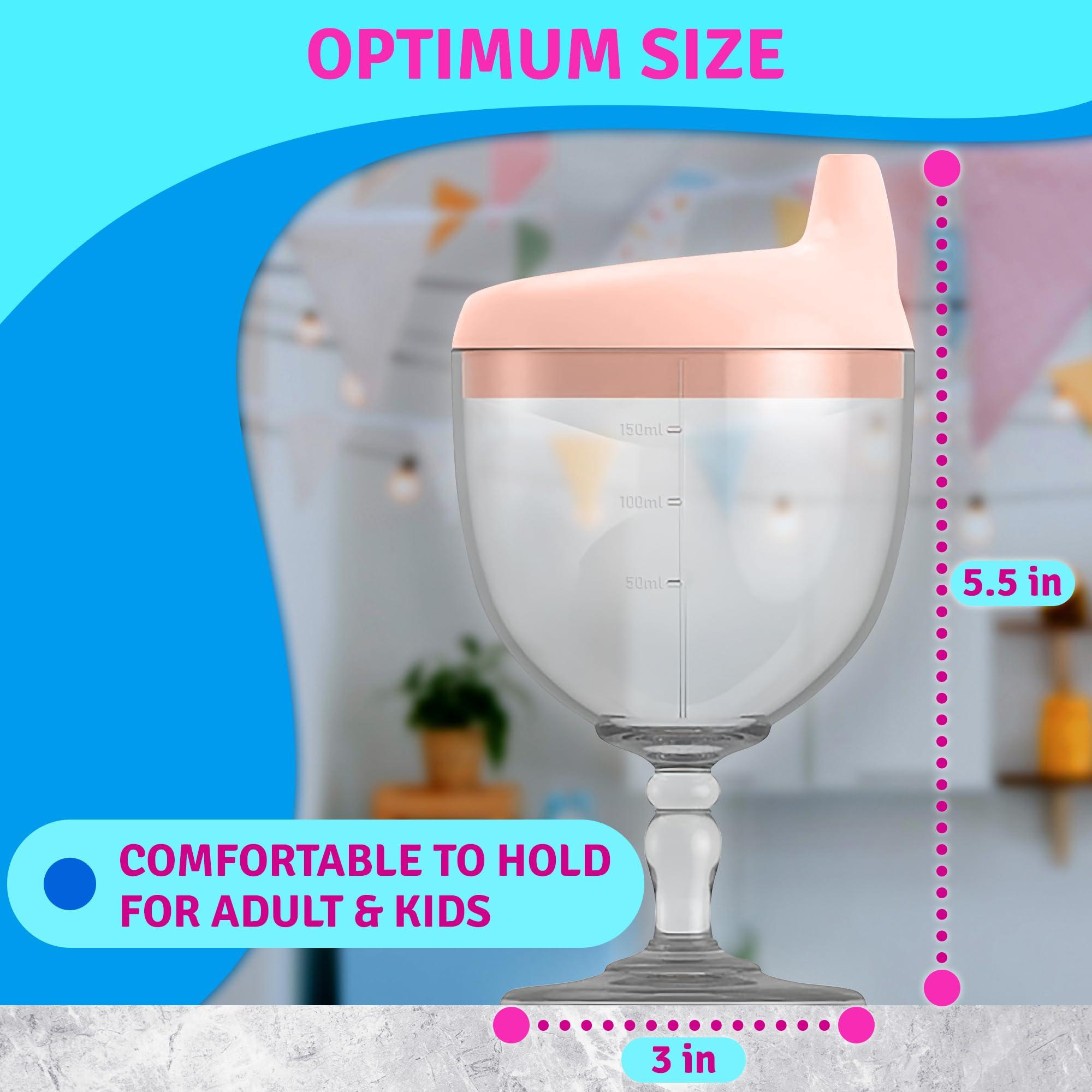 VIKROM Plastic Goblet Sippy Cup Wine Glass - 5oz Wine Glass Sippy Cup - No Spill Sippy Wine Glass with Lid Anti Spill Mug With Lid for Holiday Birthday Party Spill Resistant Wine Glass Champagne Sippy Cup