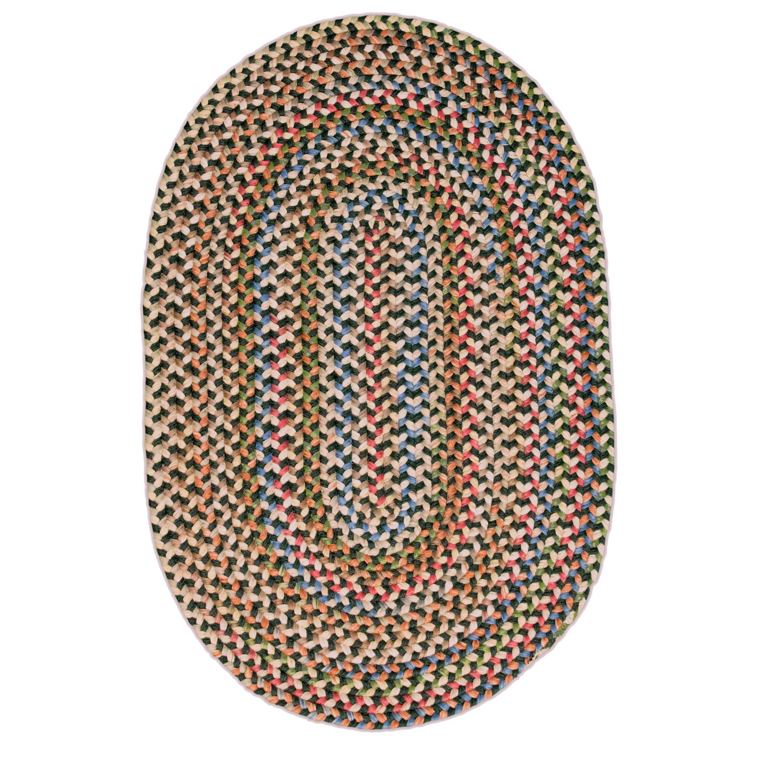 Super Area Rugs Super Area Rugs Roxbury American Made Braided Rug for Indoor Outdoor Spaces, Spruce Green/Natural Multi, 3' X 5' Oval
