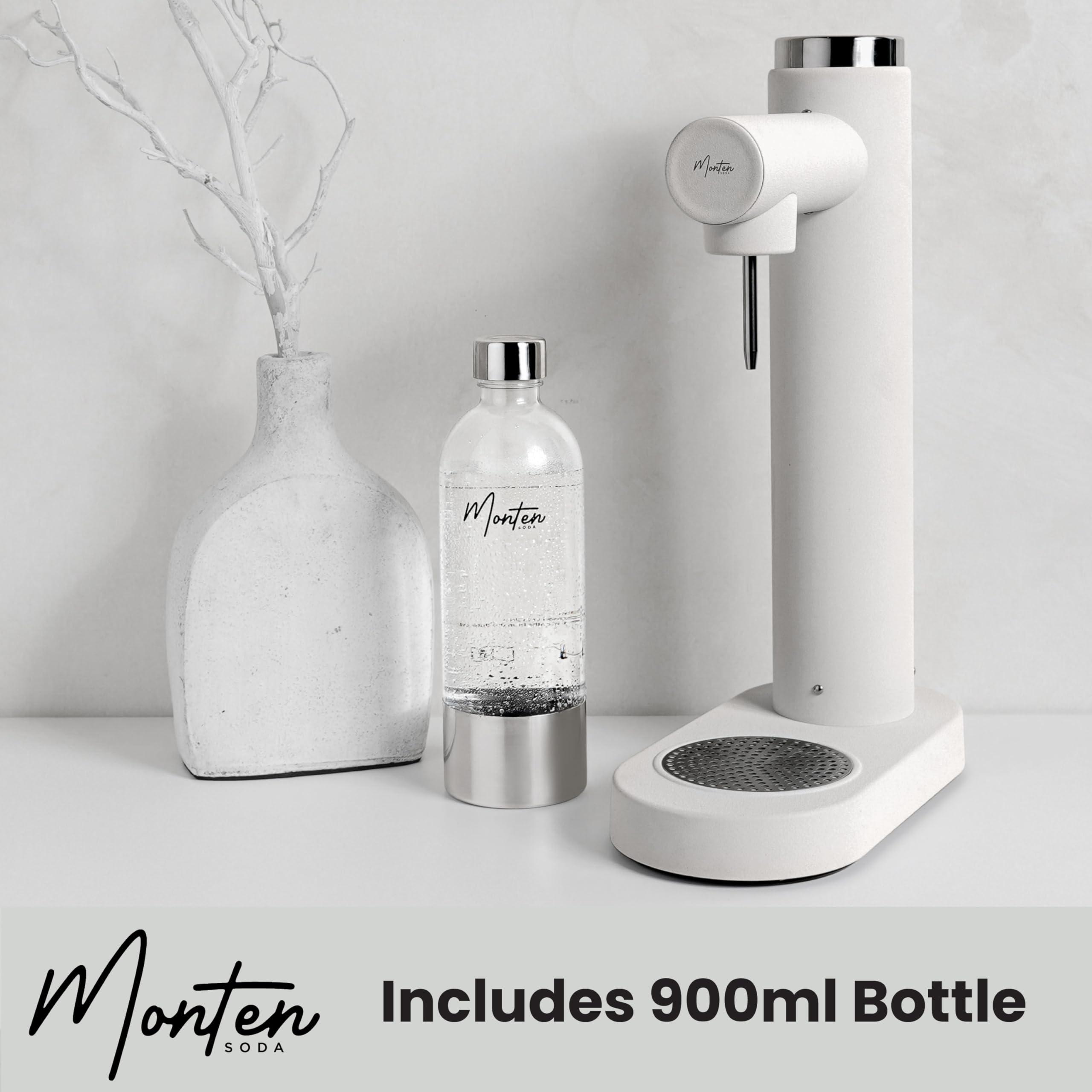 MonTen Soda MonTen Soda Sparkling Water Maker - Matte White Carbonated Water Machine - Includes 900ML Bottle - Made with Premium Stainless Steel - Compatible with Screw-In Sodastream & Soda Sense CO2 Cylinders