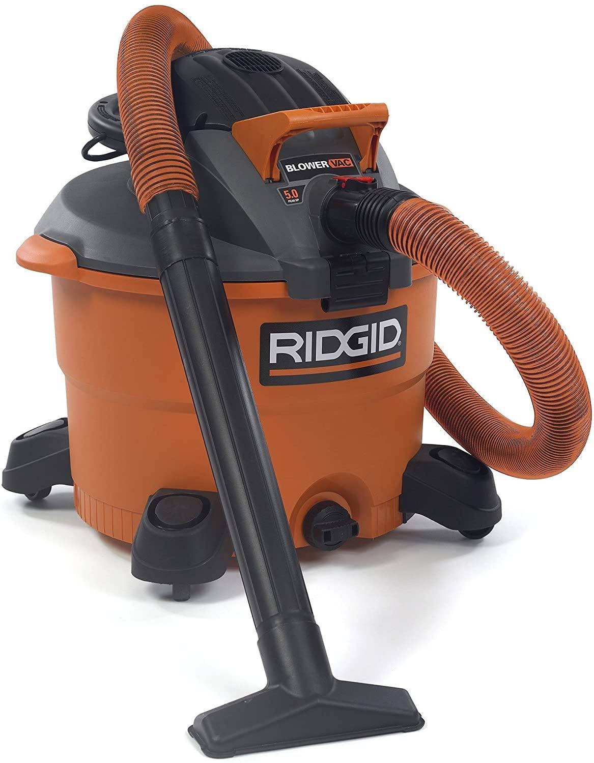 RIDGID RIDGID Wet Dry Vacuums VAC1200 Heavy Duty Wet Dry Vacuum Cleaner and Blower Vac, 12-Gallon, 5.0 Peak Horsepower Detachable Leaf Blower Vacuum Cleaner with Pro-Grade Hose