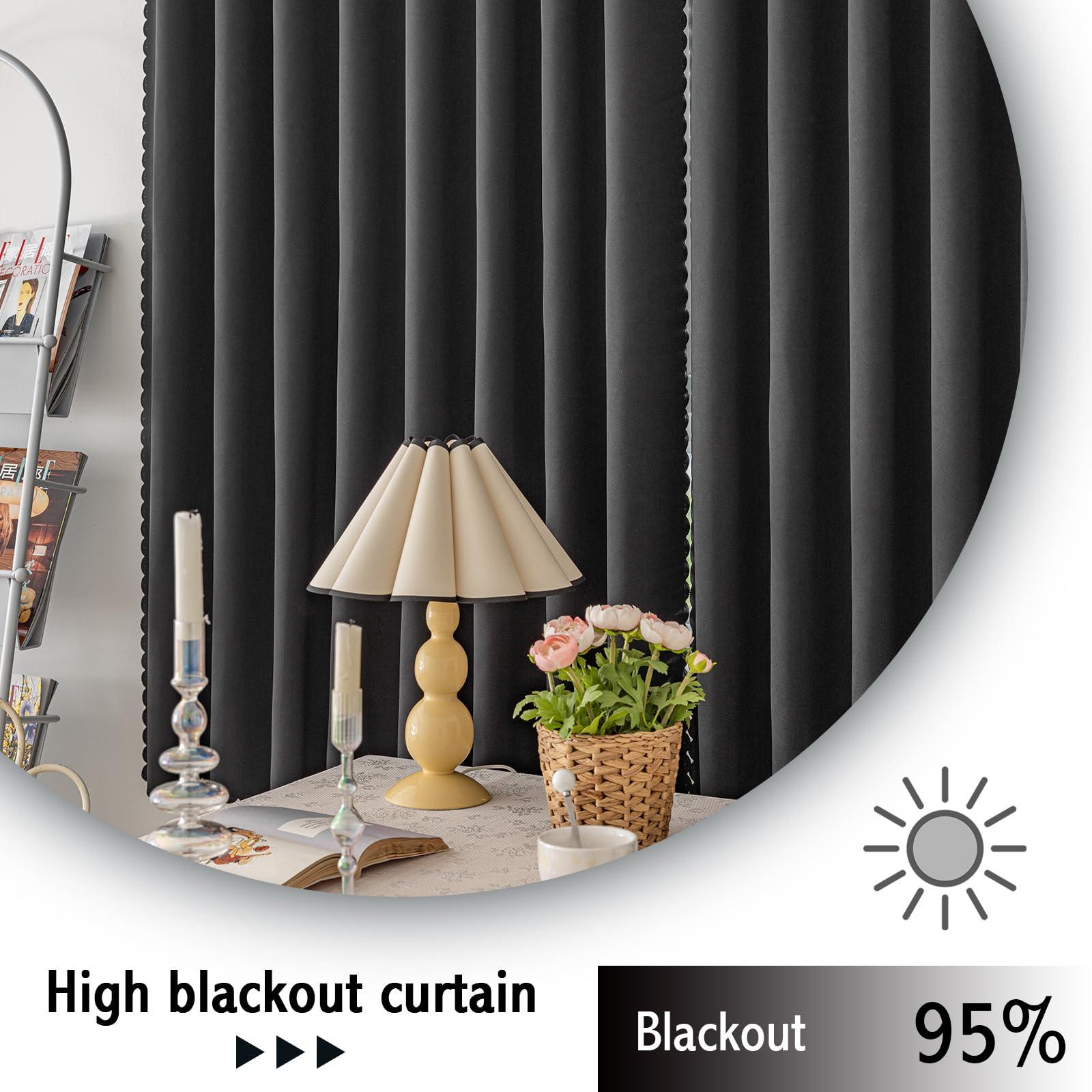 Jilron Jilron Magic Tape Stick on Curtains Blackout Curtains for Bedroom no Drillng Self Adhesive Curtain no Rod Small Window (Black, 35" W x 59" L) 2 Panels