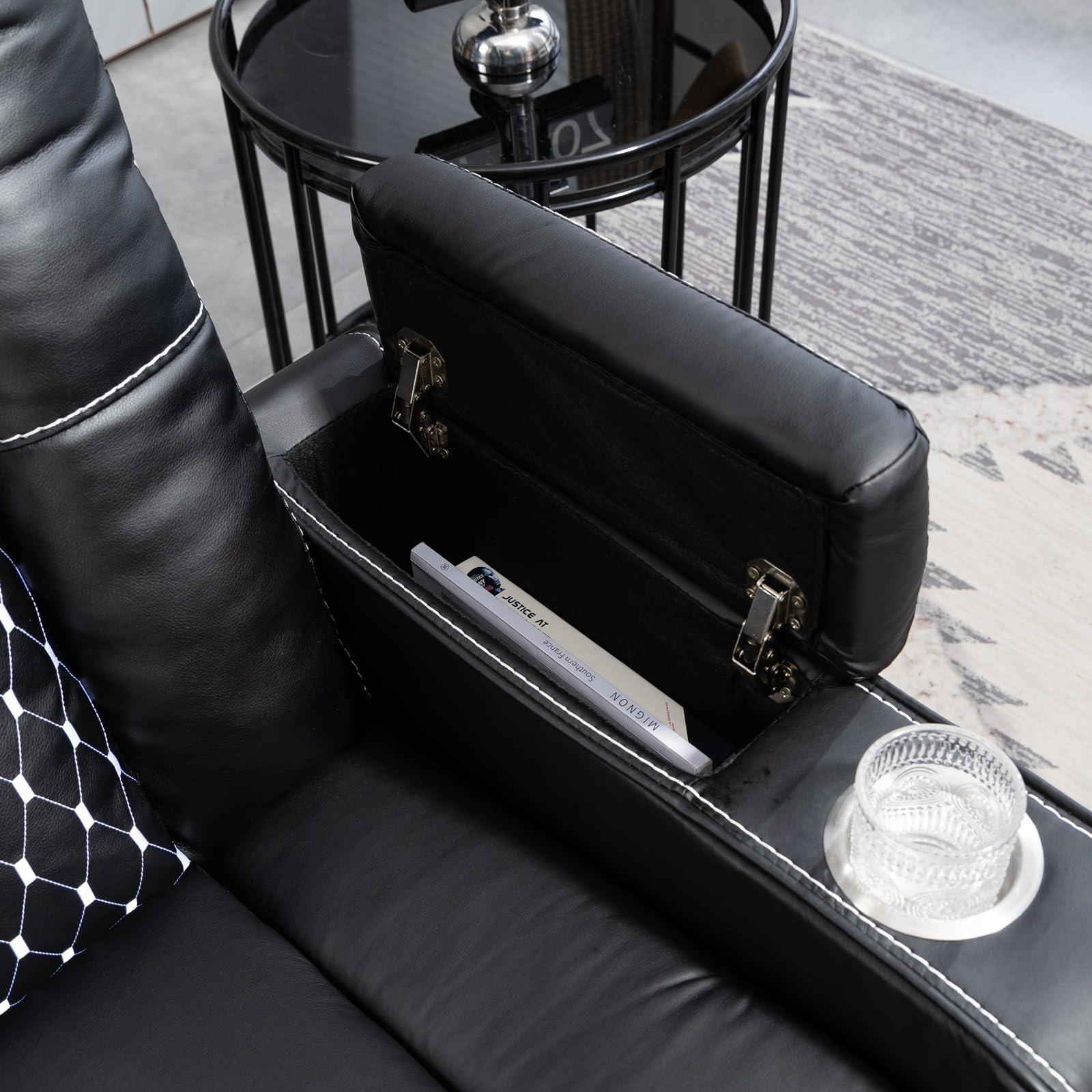 LITVZ Home Theater Seating Recliner with Hidden Arm Storage, Faux Leather Power Recliner Movie & Media Room Chairs with USB Ports and Cup Holders for Lazy Boy Adults