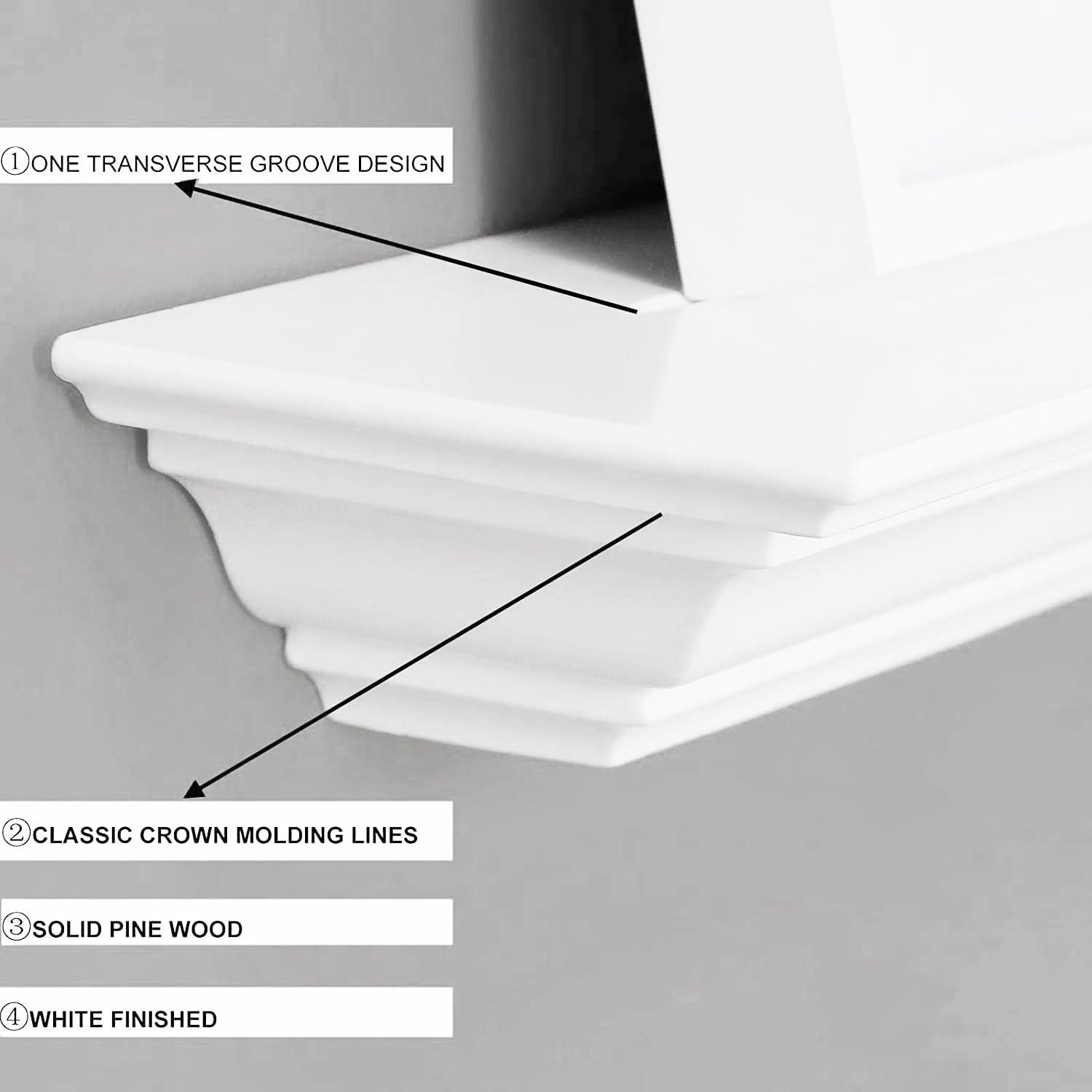 WELLAND WELLAND White Finished 48 inch Pine Wood Fireplace Mantel Shelf Wall Mounted,Corona Crown Molding Floating Wall Picture Ledge Shelves