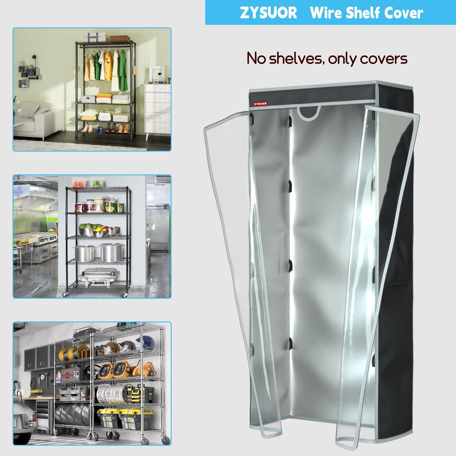 ZYSUOR ZYSUOR Shelf Cover Wire Rack Cover Shelving Cover, dustproof, Waterproof, Sunscreen, Front Transparent Panel Design for Easy Viewing, Suitable for 48" Lx24 Dx72 H (Cover only)