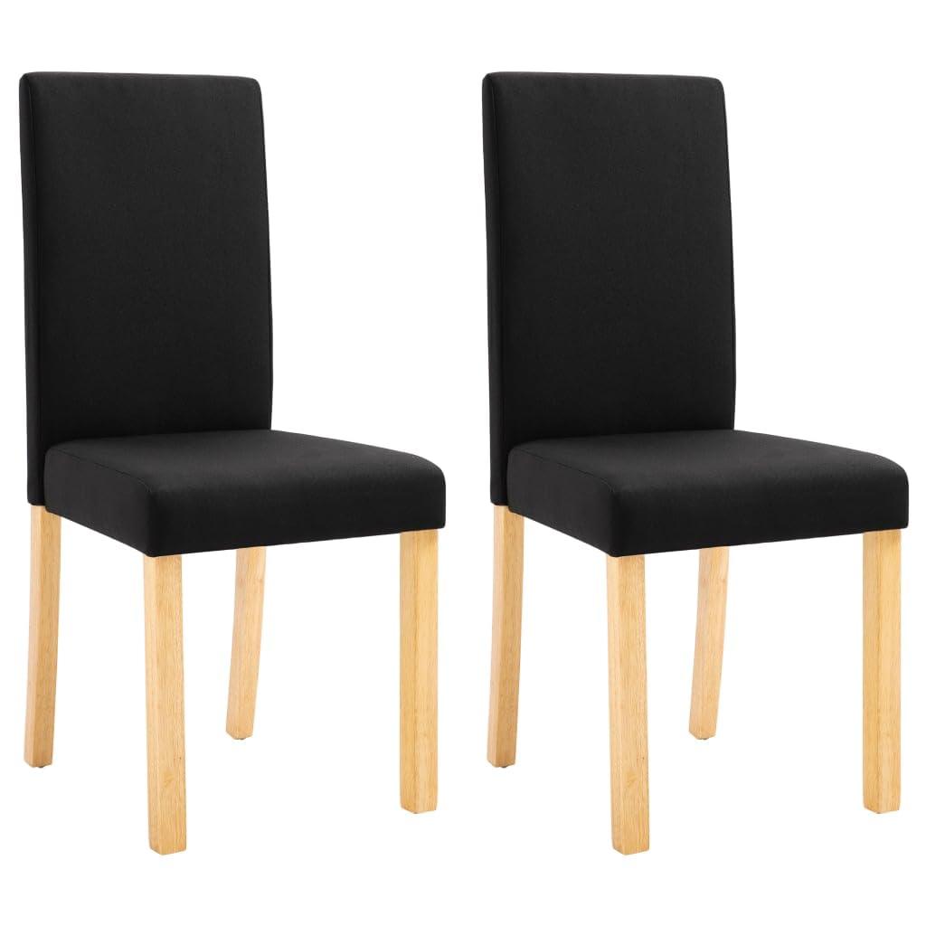 vidaXL vidaXL Dining Chairs 2 Pcs - Black Fabric Accent Side Chair with Solid Wood Legs - Ergonomic Upholstered Seating - Kitchen/Dining Room Furniture - 16.5"x20.1"x37.4"