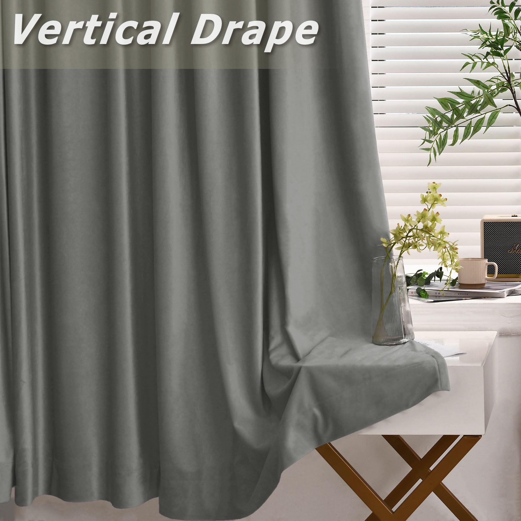 Frelement Frelement 250 Inches Extra Wide Curtains Luxury Velvet Blackout Curtains Insulated Drapes for Movie Theater Room Divider Drapes Privacy Flat Hooks Drapes, 250" W x 102" L, 2 Panels, Grey