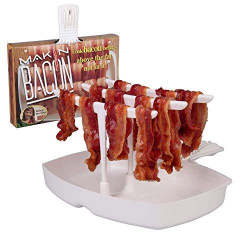 MAKIN BACON The Original Makin Bacon Microwave Bacon Dish - Makes Crispy Bacon in Minutes - Simple, Quick, and Easy to Use - Reduces Fat Content for a Healthier Meal - Molded in The USA