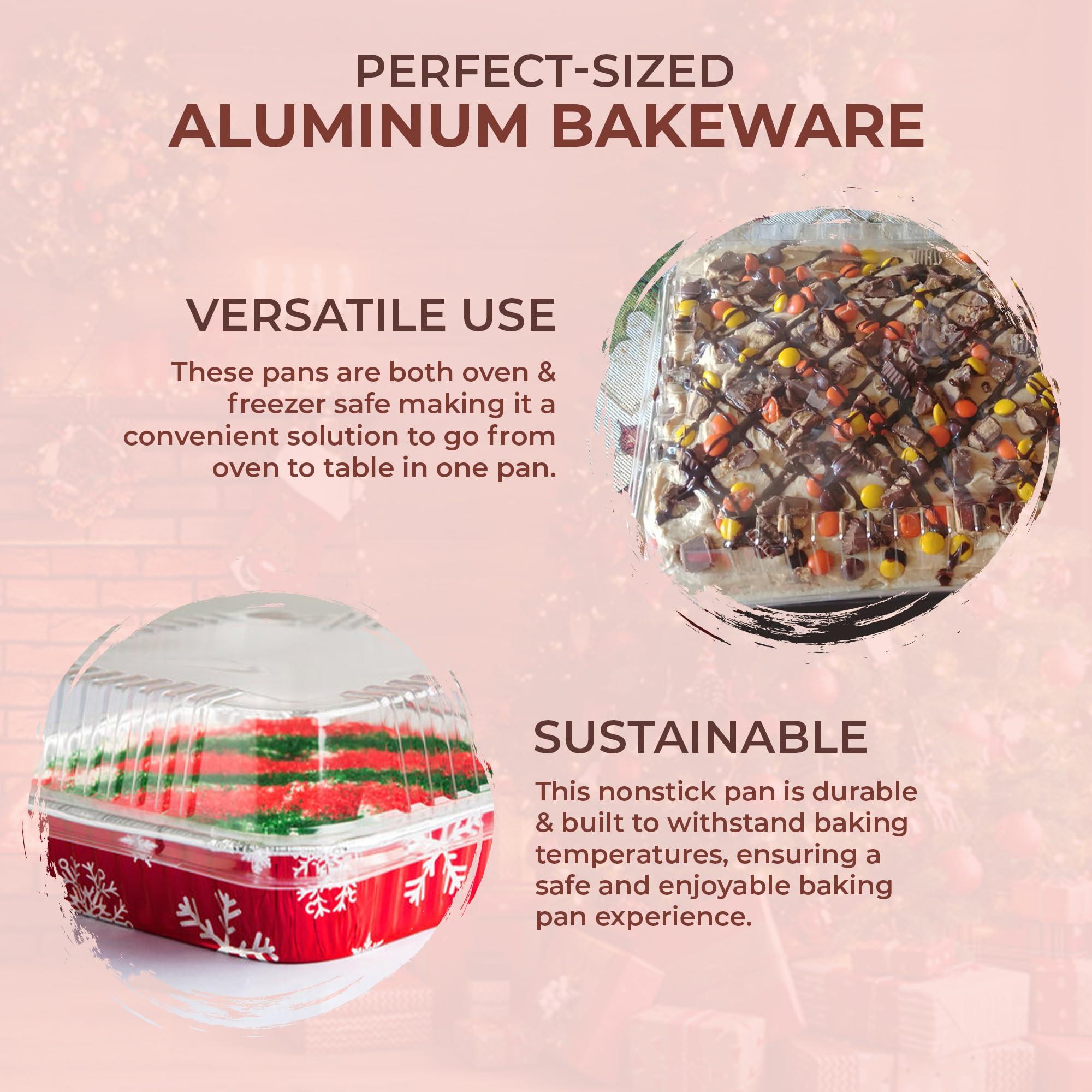 Durable Packaging Durable Packaging Disposable Aluminum Foil Red Holiday Cake Pan with Clear Dome Lid - 8 x 8 Inches - Perfect for Baking, Cooking - 9101X, 50 Count