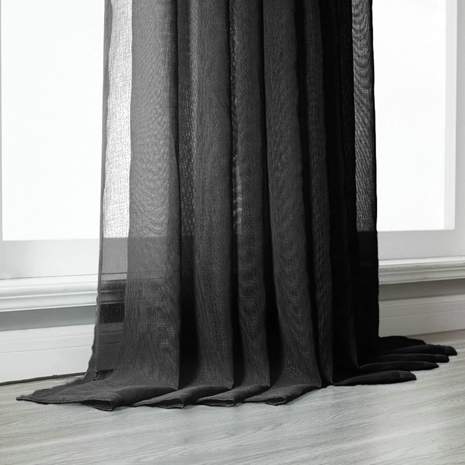 KnBoB KnBoB Black Curtains Sheer, 40x72 Privacy Curtains That Let Light in Living Room Grommet Polyester Solid Color Sheer Privacy Curtains 72 Inches Long