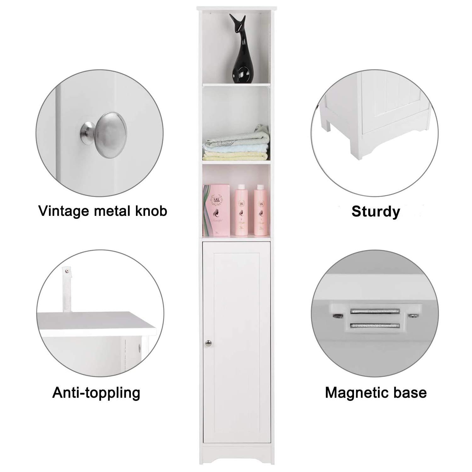 samanoya samanoya Bathroom Storage Cabinet,Tall Linen Cabinet with Door and Shelves,Slim Freestanding Linen Tower,Multifunctional Narrow Side Floor Organizer for Small Spaces,White