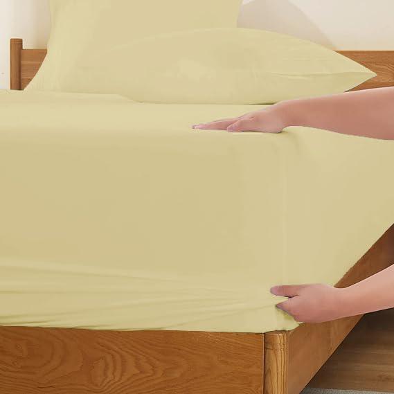 RECCI RECCI 4 Piece Sheet Set 100% Egyptian Cotton 1000 Thread Count Extra Super Soft Sateen Weave Bed Sheets 16\" Inch Deep Pocket, Twin XL Size - Ivory Solid