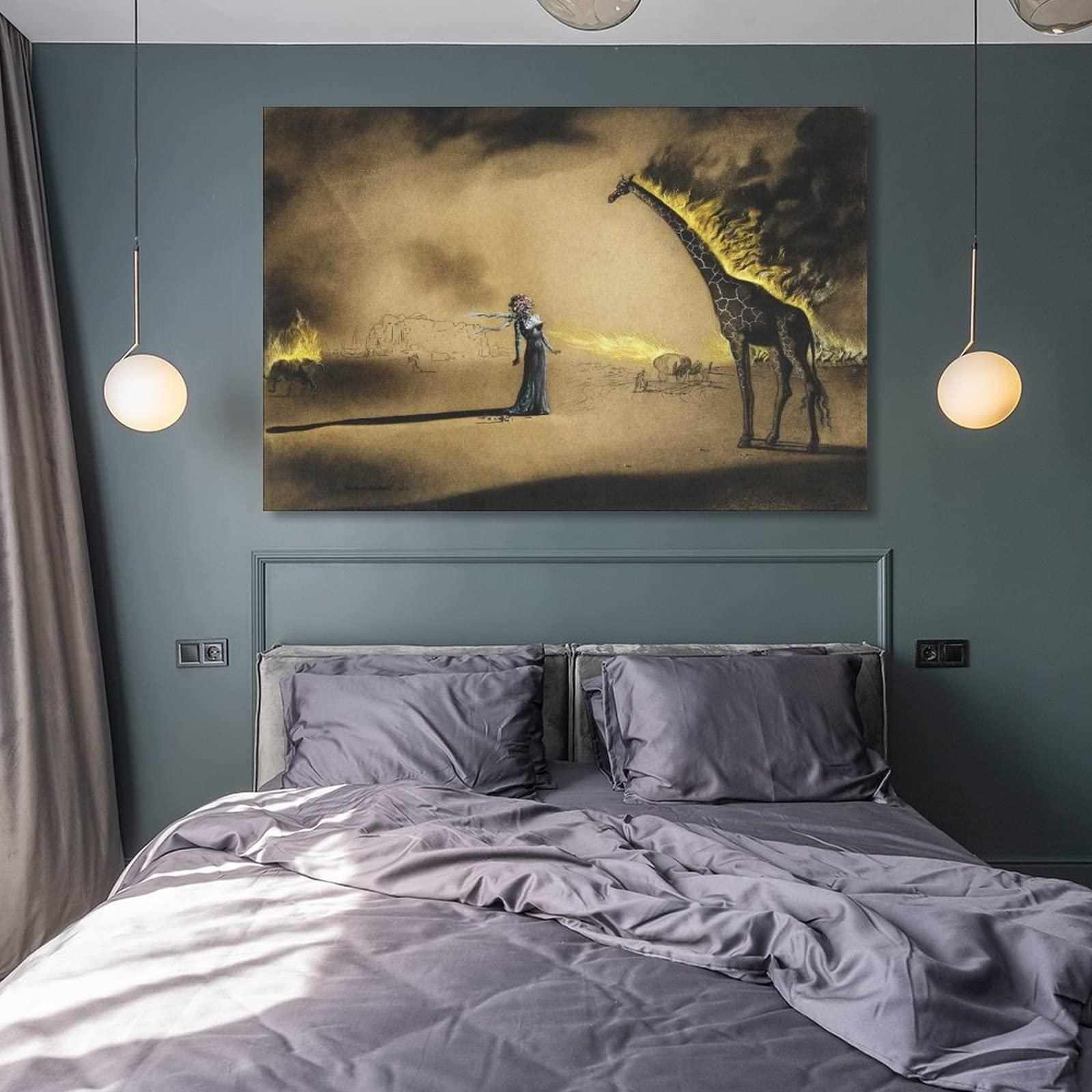 BEBUSH Surrealist Painting The Burning Giraffe Salvador Dali Canvas Prints Wall Art Paintings Canvas Wall Decor Home Decor Living Room Decor Aesthetic 20x30inch(50x75cm) Unframe-Style