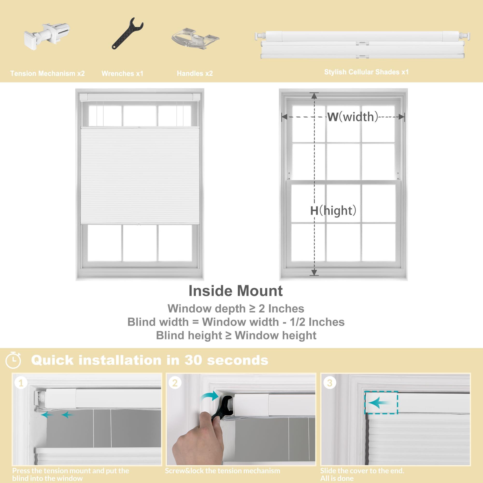 Sulugood Sulugood No Tools No Drill Honeycomb Blinds Top Down Bottom Up Cellular Shades No Screw Tension Blinds for Windows Easy to Install 24" W x 78" H ?100% Blackout Dark Brown