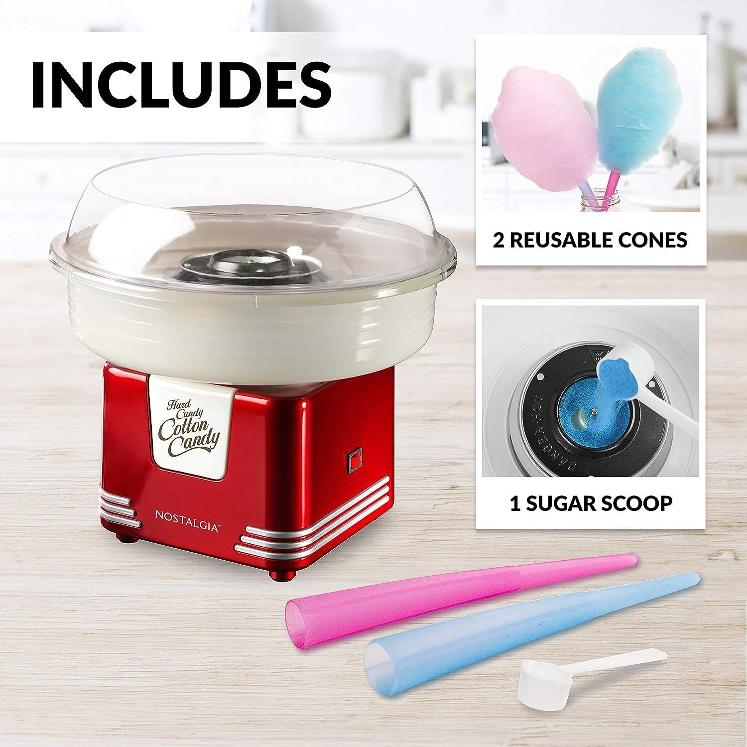 Nostalgia Nostalgia Cotton Candy Machine - Retro Cotton Candy Machine for Kids with 2 Reusable Cones, 1 Sugar Scoop, and 1 Extractor Head Retro Red