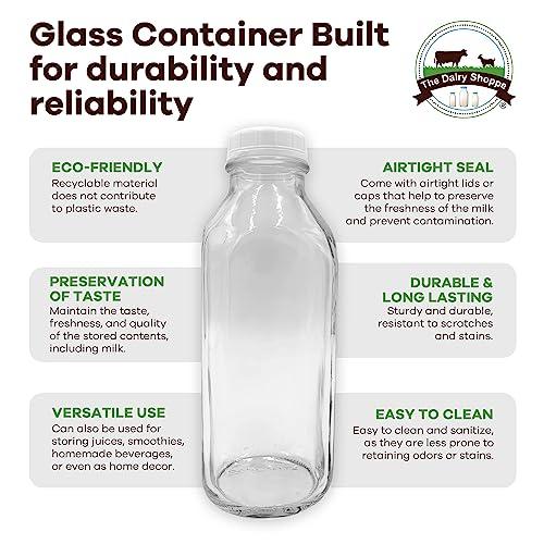 The Dairy Shoppe The Dairy Shoppe Heavy Glass Milk Bottle - Jug with Lid and a Silicone Pour Spout - Clear Milk Container for Fridge - Reusable Glass Milk Jug Dispenser - Made in USA (33.8 oz, 1 Pack)