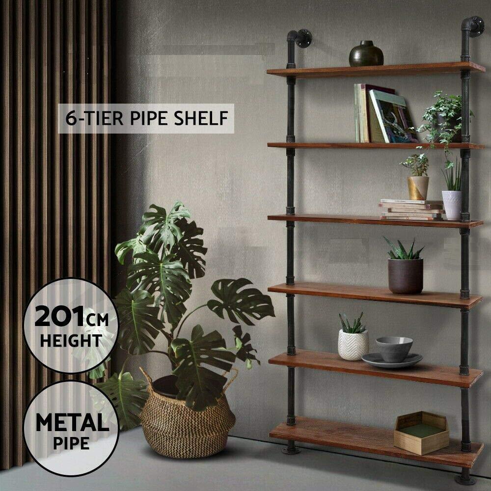 LOKKHAN LOKKHAN L:36-Inch Industrial Pipe Shelves,Wall Mounted Metal Pipe Wood Shelf,Rustic Pipe Ladder Bookshelf Bookcase,DIY Open Pipe Shelving
