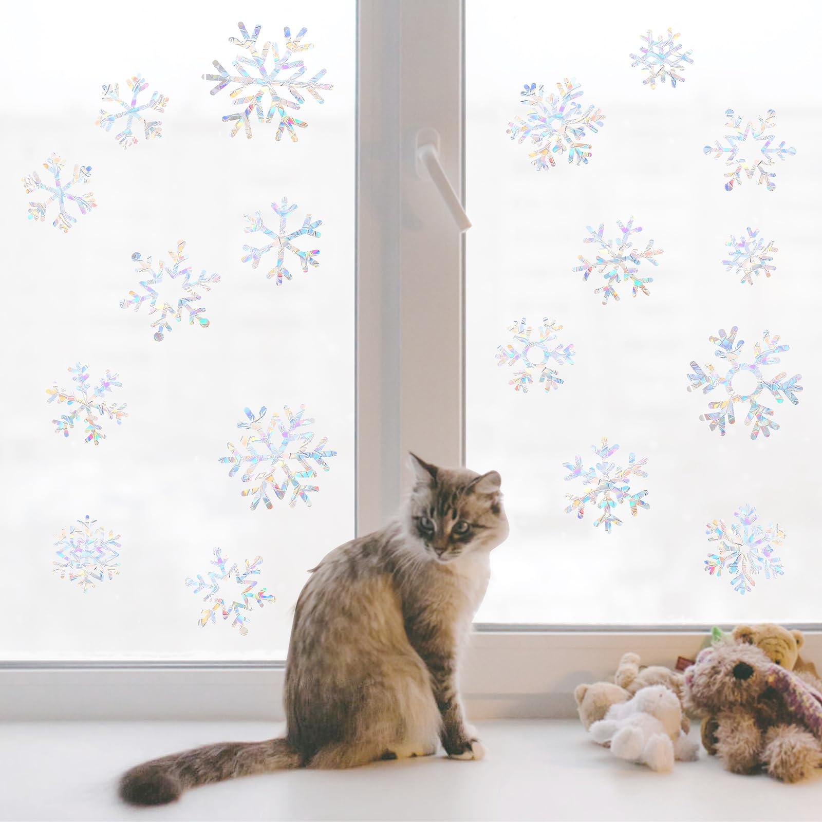 Barri Design Christmas Snowflake Window Clings for Glass Windows Static Cling Snow Window Decals Anti-Collision Winter Window Stickers for Bird Strikes Vinyl Stickers Suncatcher Rainbow Stickers